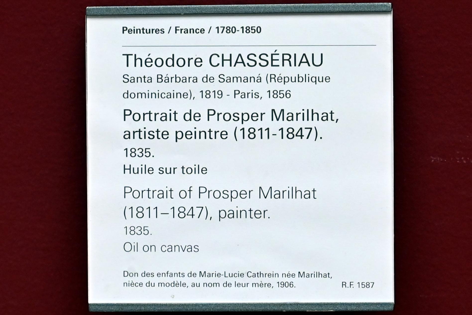 Théodore Chassériau (1835–1856), Porträt des Malers Prosper Marilhat (1811-1847), Paris, Musée du Louvre, Saal 943, 1835, Bild 2/2