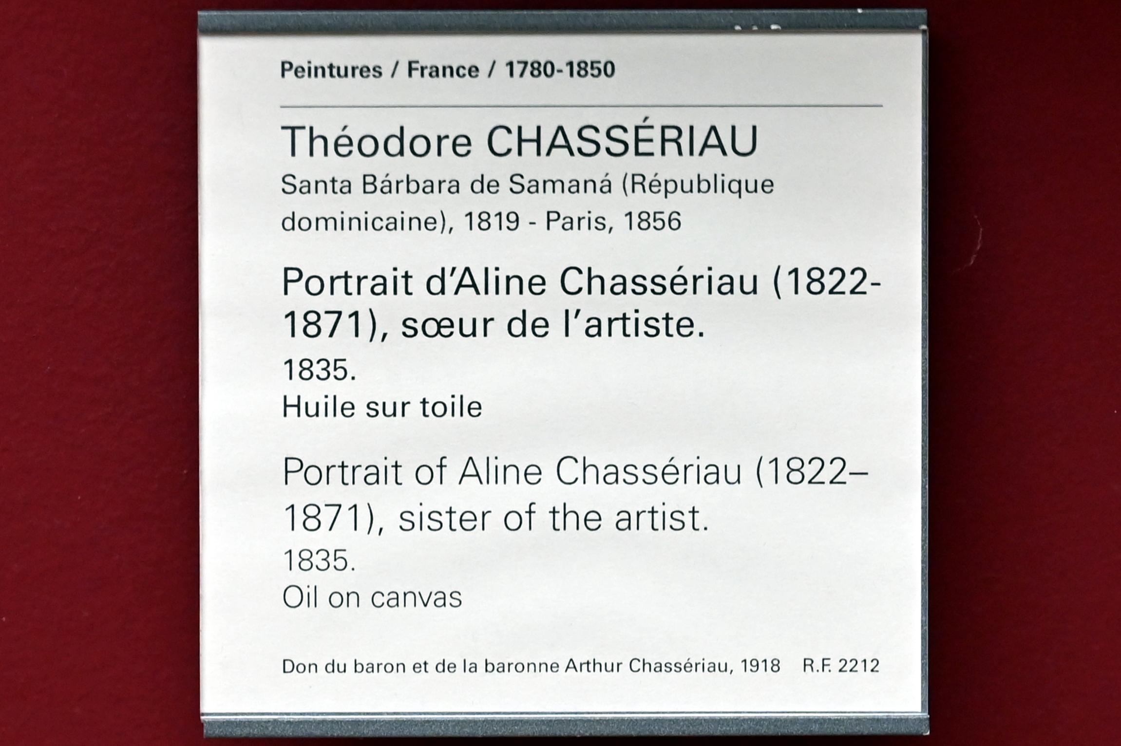 Théodore Chassériau (1835–1856), Porträt der Aline Chassériau (1822-1871), Schwester des Künstlers, Paris, Musée du Louvre, Saal 943, 1835, Bild 2/2