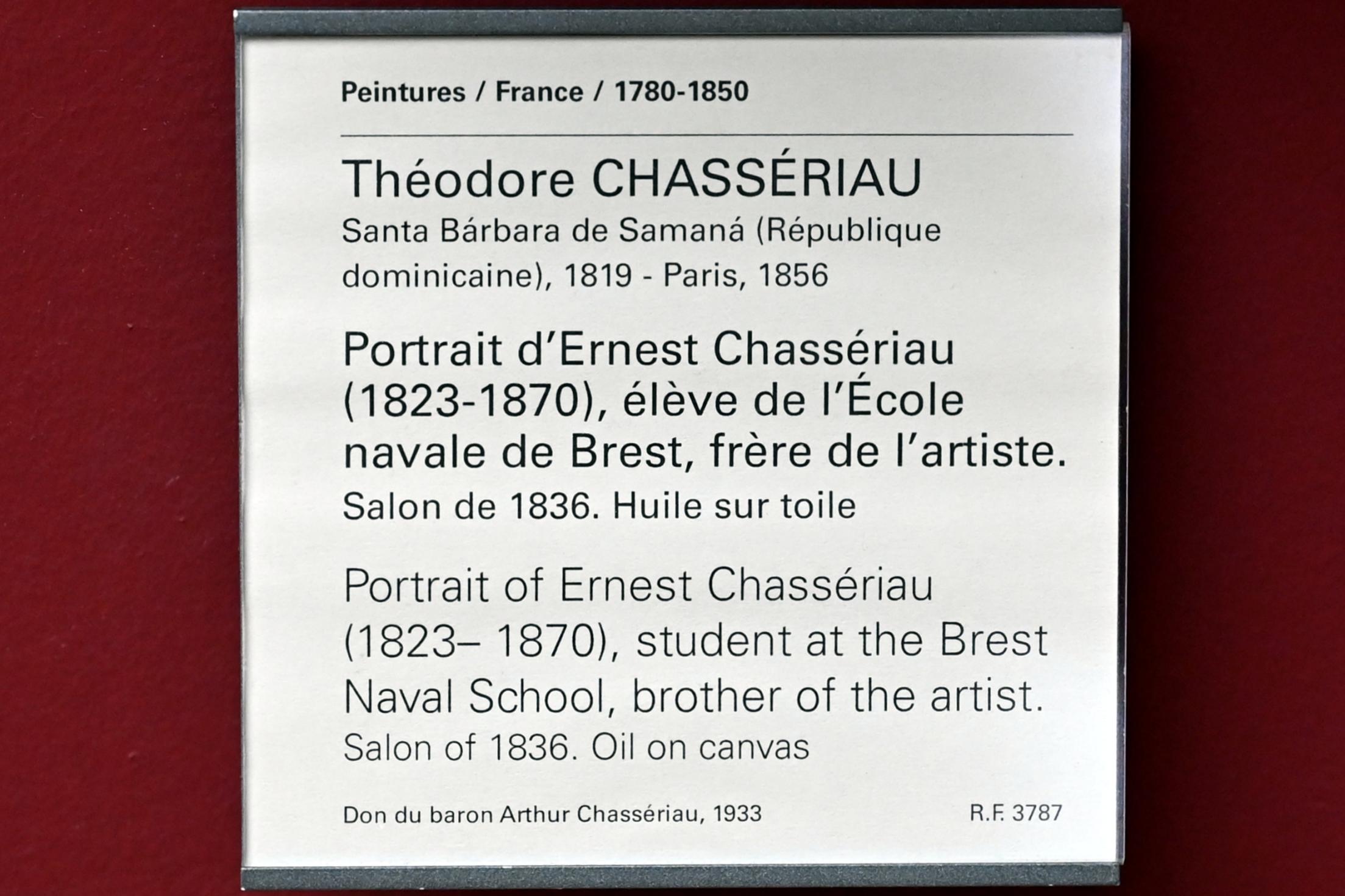 Théodore Chassériau (1835–1856), Porträt des Ernest Chassériau (1823-1870), Schüler der Marineschule von Brest, Bruder des Künstlers, Paris, Musée du Louvre, Saal 943, vor 1836, Bild 2/2