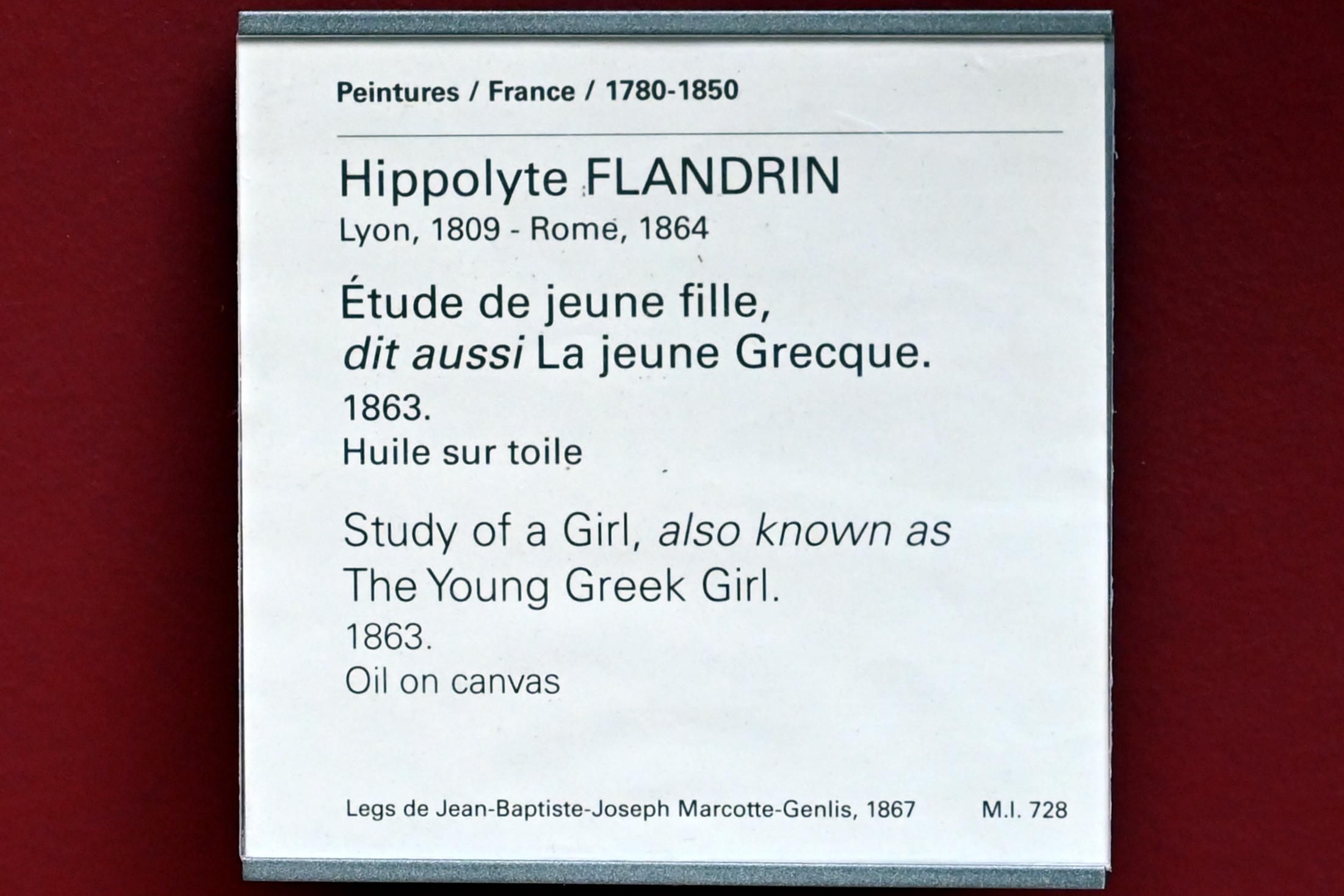 Hippolyte Flandrin (1842–1863), Studie eines Mädchens (Die junge Griechin), Paris, Musée du Louvre, Saal 943, 1863, Bild 2/2