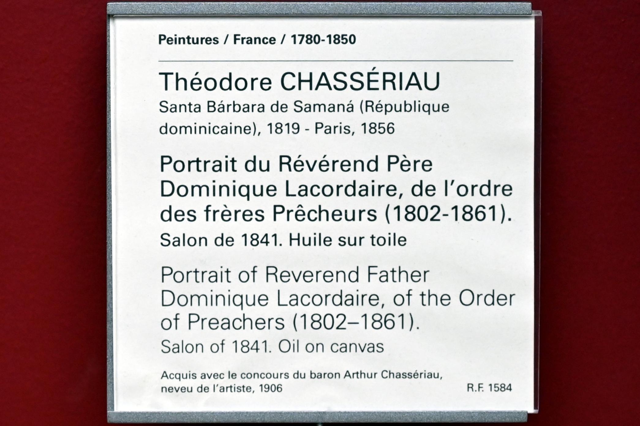 Théodore Chassériau (1835–1856), Porträt des ehrwürdigen Pater Dominique Lacordaire vom Orden der Prediger (1802-1861), Paris, Musée du Louvre, Saal 943, vor 1841, Bild 2/2