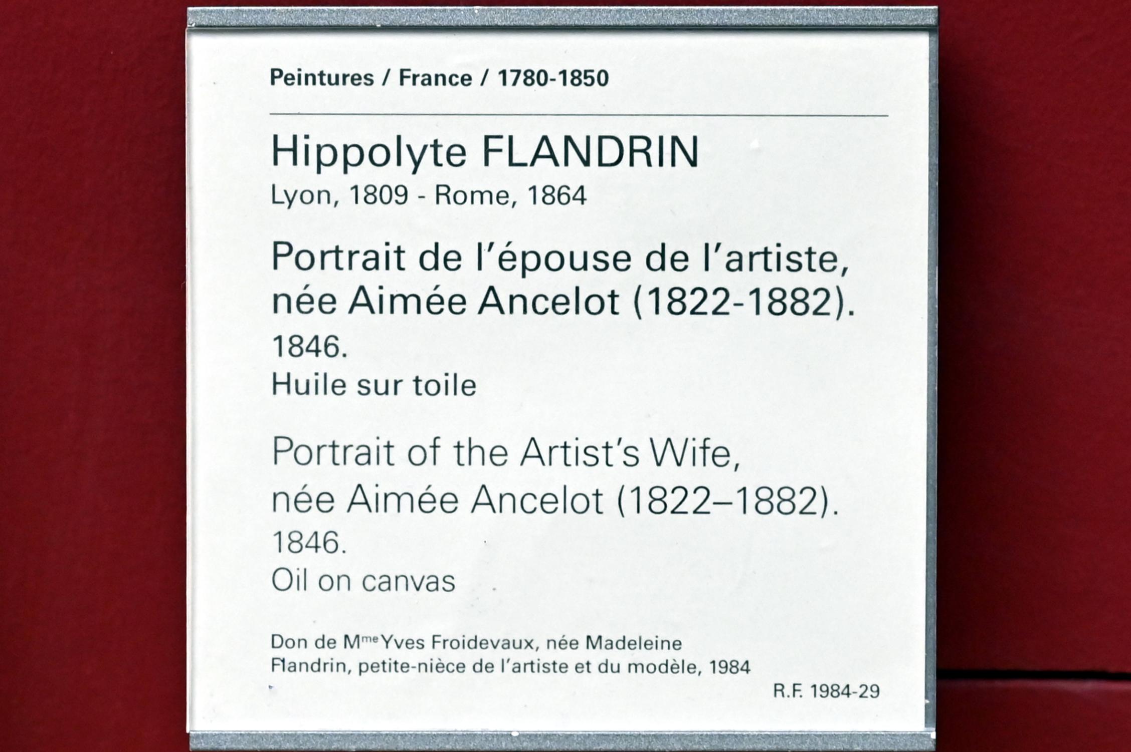 Hippolyte Flandrin (1842–1863), Porträt der Frau des Künstlers, geborene Aimée Ancelot (1822-1882), Paris, Musée du Louvre, Saal 943, 1846, Bild 2/2