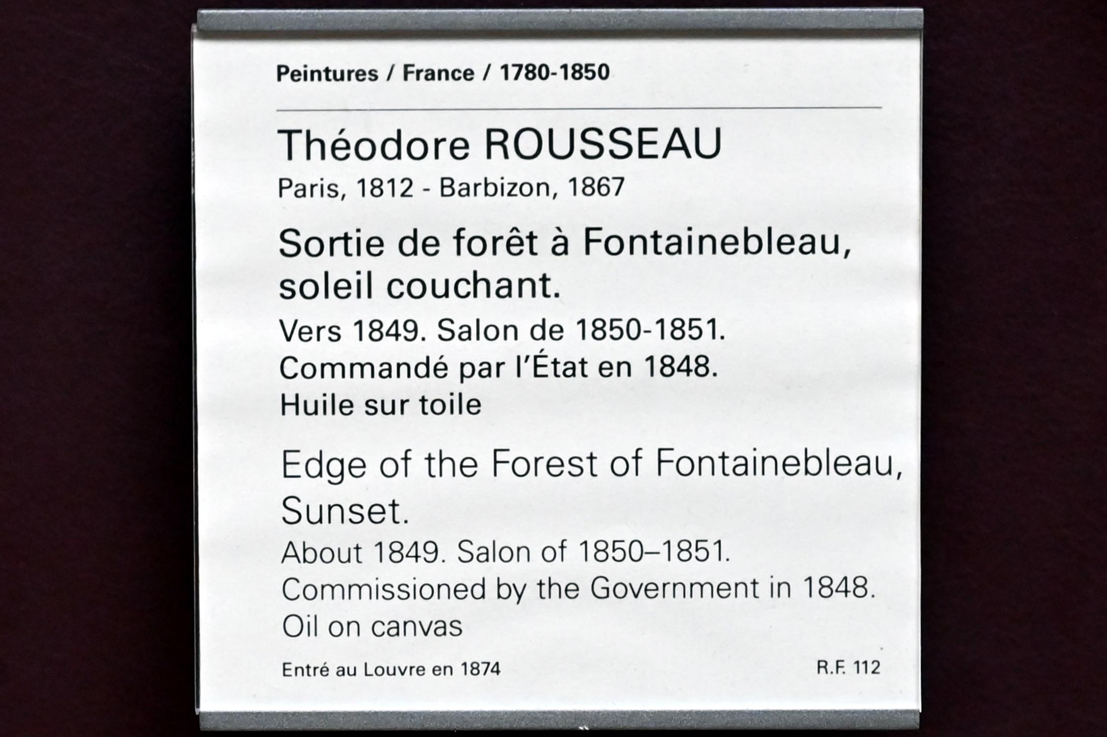 Théodore Rousseau (1827–1862), Waldrand von Fontainebleau bei Sonnenuntergang, Paris, Musée du Louvre, Saal 944, um 1849, Bild 2/2