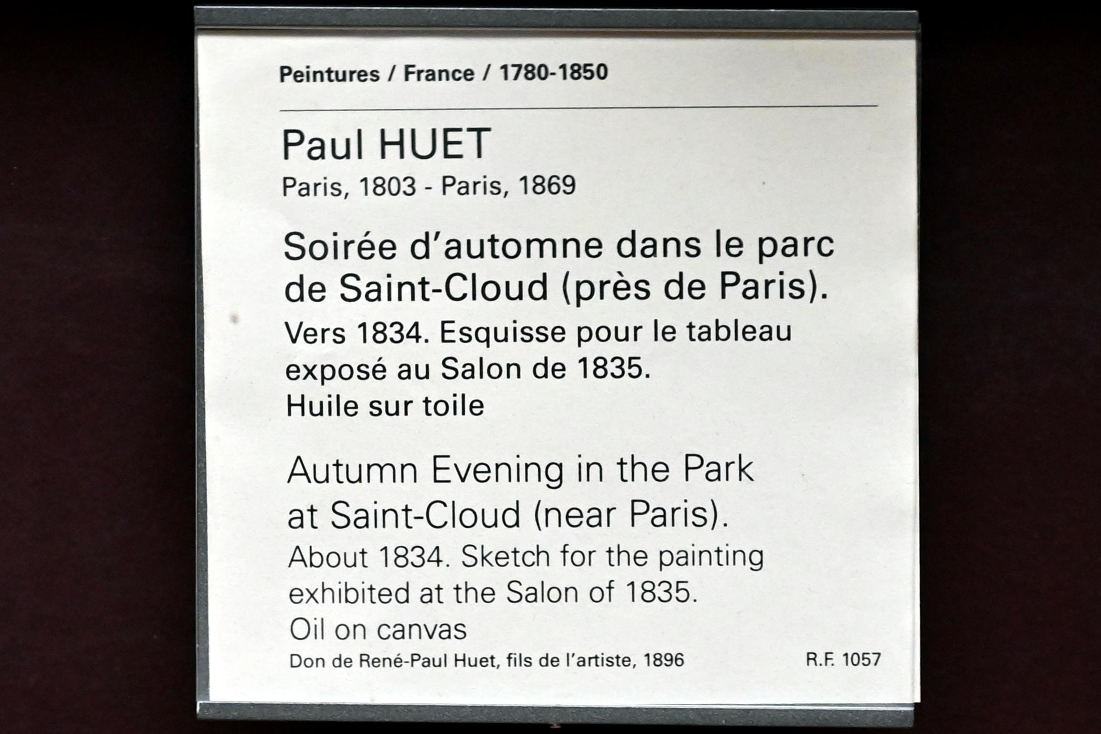 Paul Huet (1830–1855), Herbstabend im Park von Saint-Cloud bei Paris, Paris, Musée du Louvre, Saal 944, um 1834, Bild 2/2
