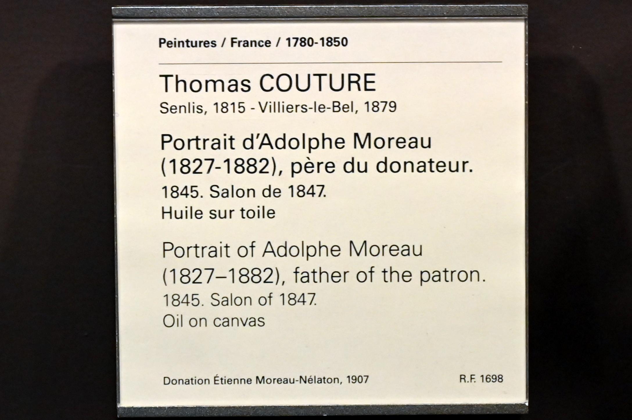 Thomas Couture (1836–1860), Porträt des Adolphe Moreau (1827-1882), Vater des Stifters, Paris, Musée du Louvre, Saal 945, 1845, Bild 2/2