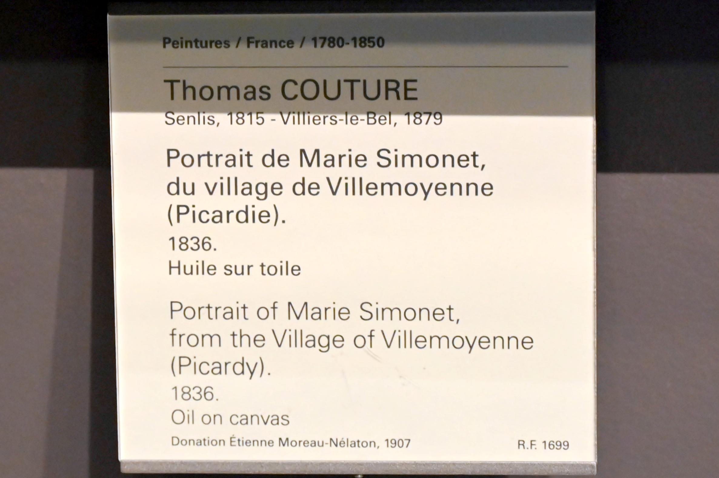 Thomas Couture (1836–1860), Porträt der Marie Simonet aus dem Dorf Villemoyenne (Picardie), Paris, Musée du Louvre, Saal 945, 1836, Bild 2/2