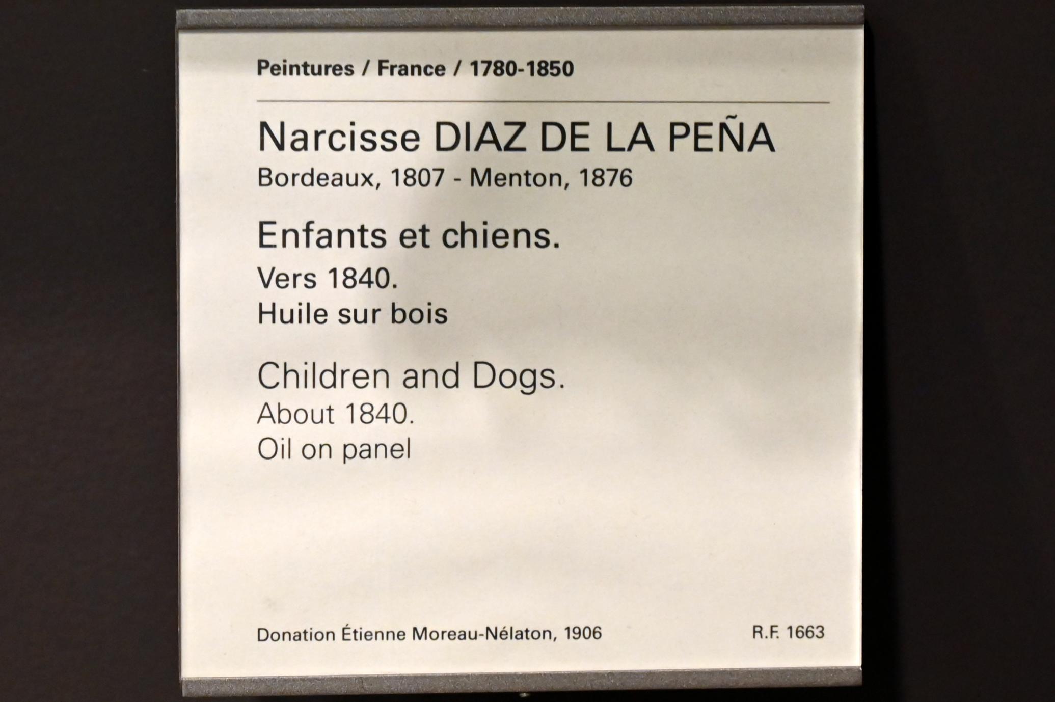 Narcisso Virgilio Díaz de la Peña (1840–1871), Kinder und Hunde, Paris, Musée du Louvre, Saal 945, um 1840, Bild 2/2