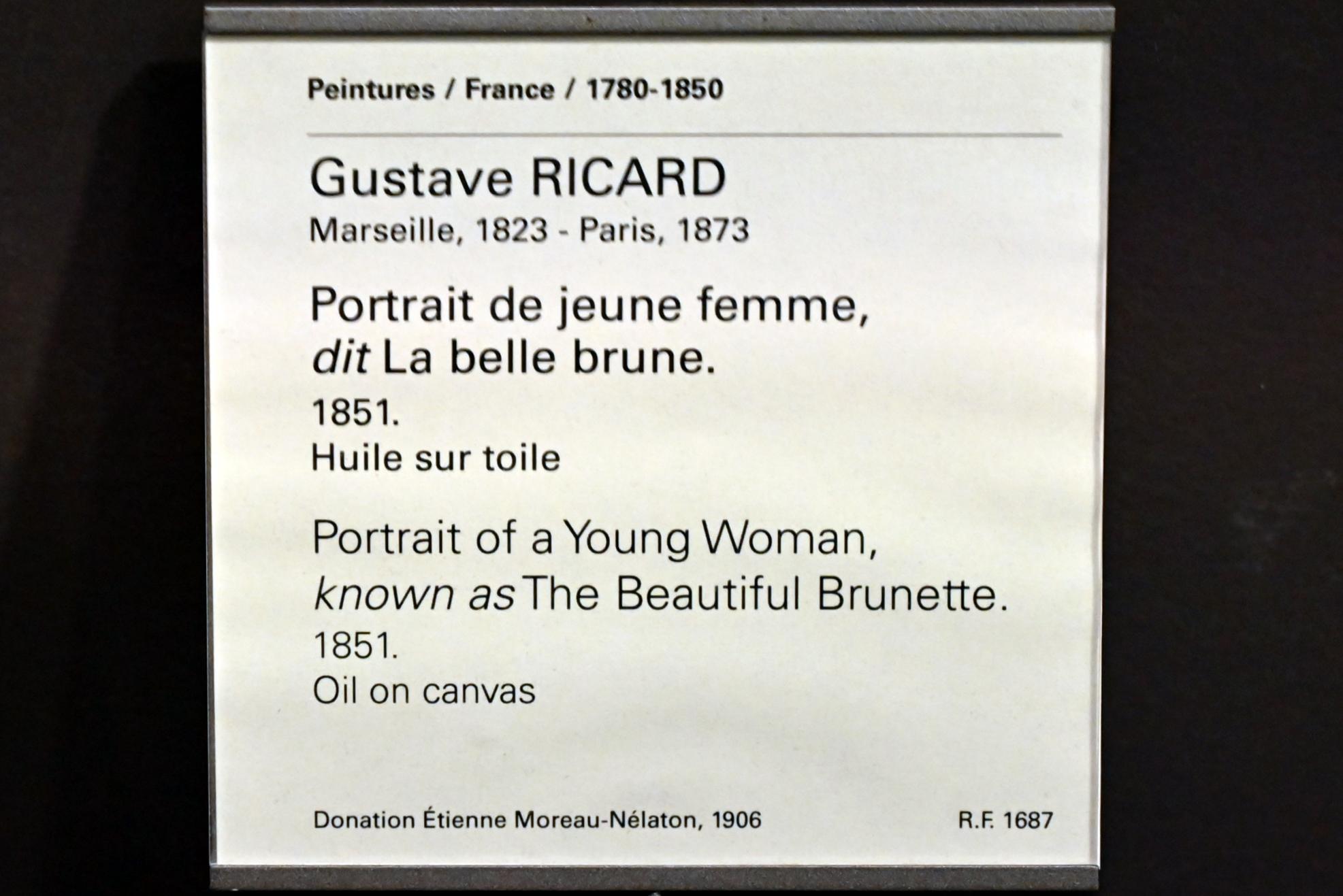 Louis Gustave Ricard (1851), Porträt einer jungen Frau (Die schöne Brünette), Paris, Musée du Louvre, Saal 945, 1851, Bild 2/2