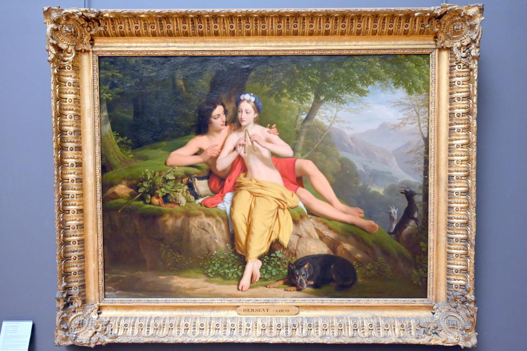Louis Hersent (1821–1842), Daphnis und Chloe, die Flötenstunde, Paris, Musée du Louvre, Saal 946, 1842, Bild 1/2