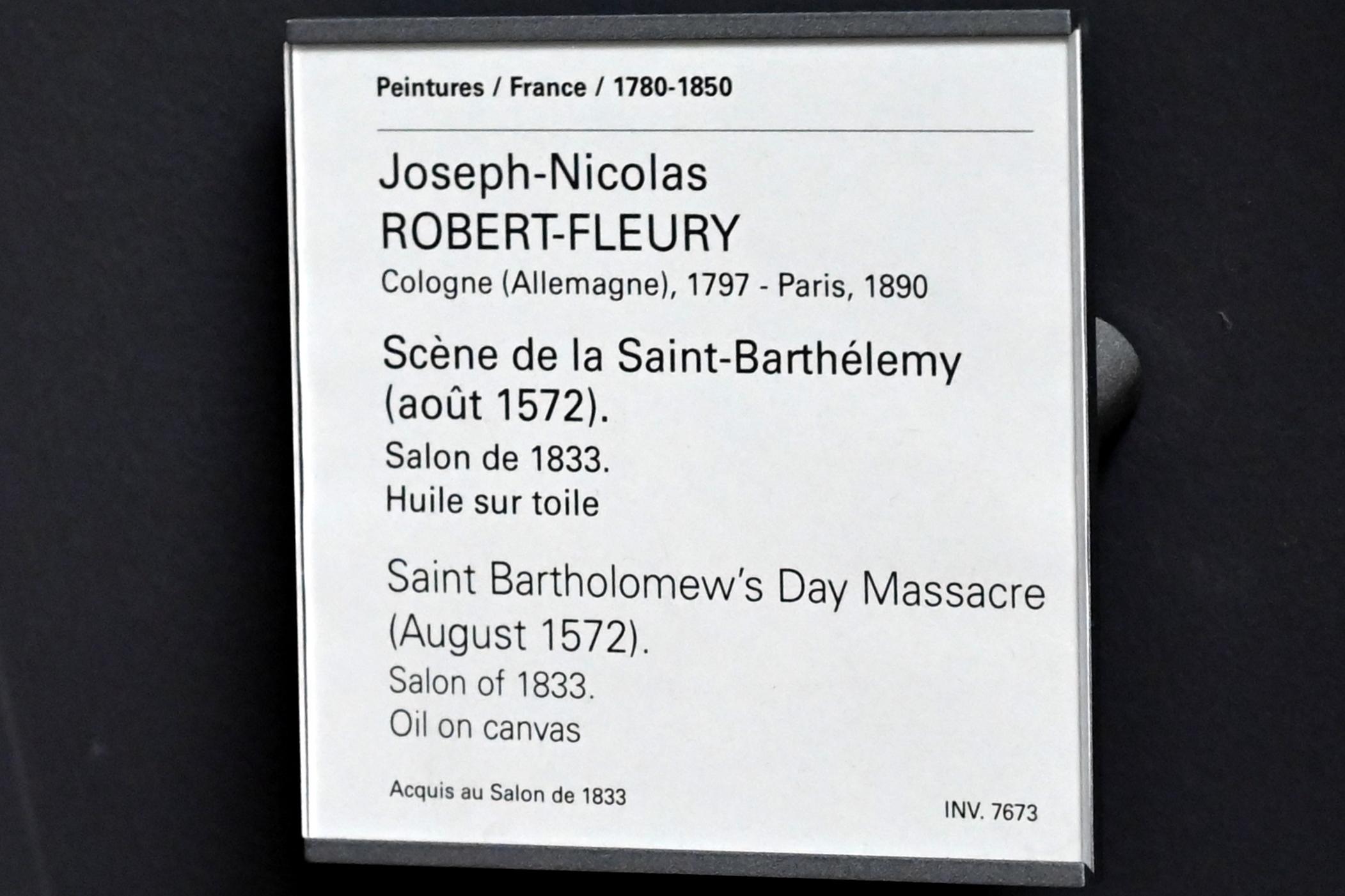 Joseph Nicolas Robert-Fleury (1832), Das Massaker der Bartholomäusnacht August 1572, Paris, Musée du Louvre, Saal 946, vor 1833, Bild 2/2