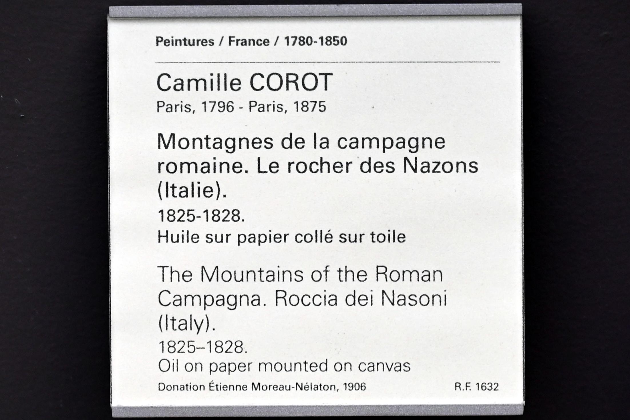 Jean-Baptiste Camille Corot (1823–1874), Roccia de Nasoni in der Campagna Romana, Paris, Musée du Louvre, Saal 949, 1825–1828, Bild 2/2