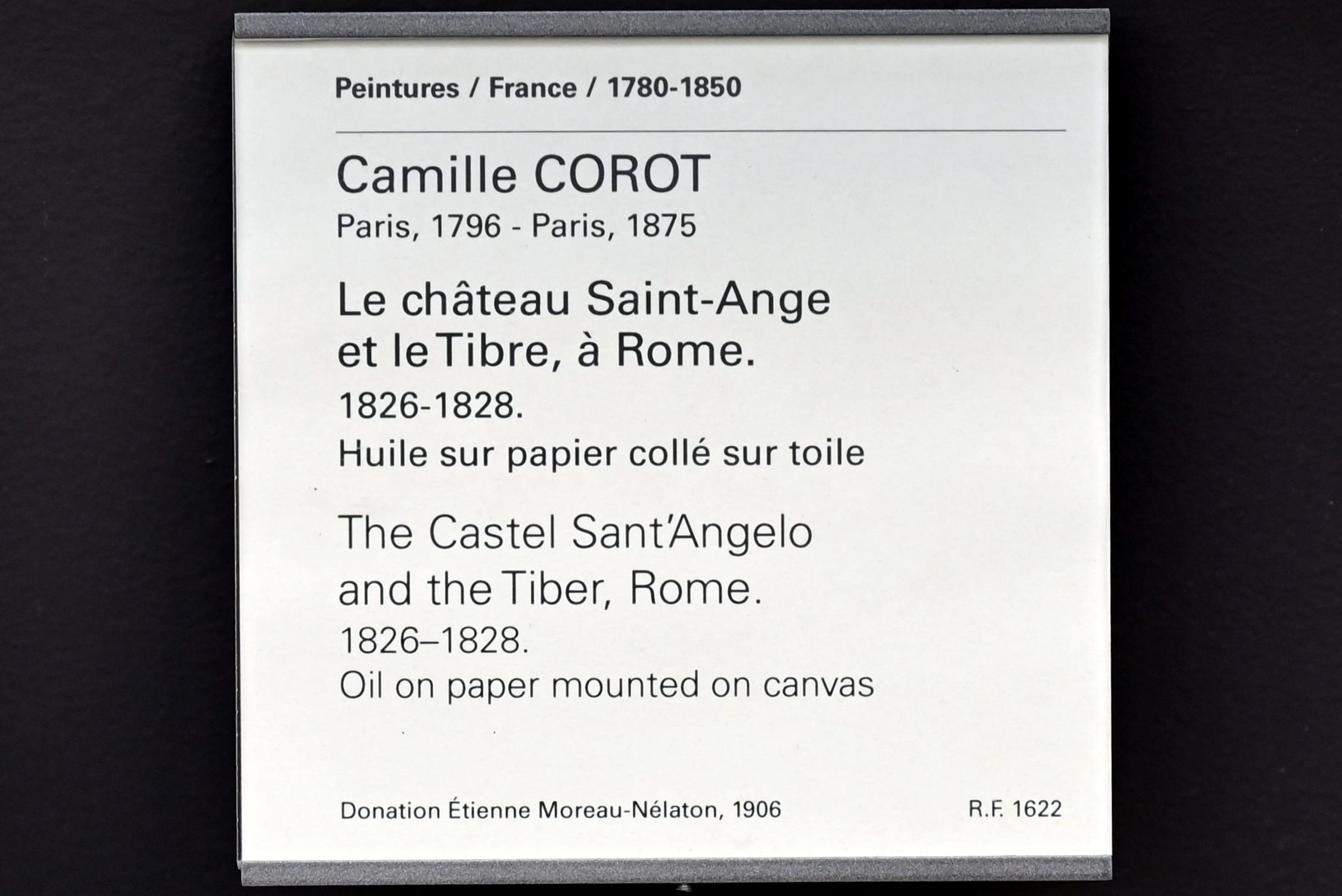 Jean-Baptiste Camille Corot (1823–1874), Die Engelsburg und der Tiber in Rom, Paris, Musée du Louvre, Saal 949, 1826–1828, Bild 2/2