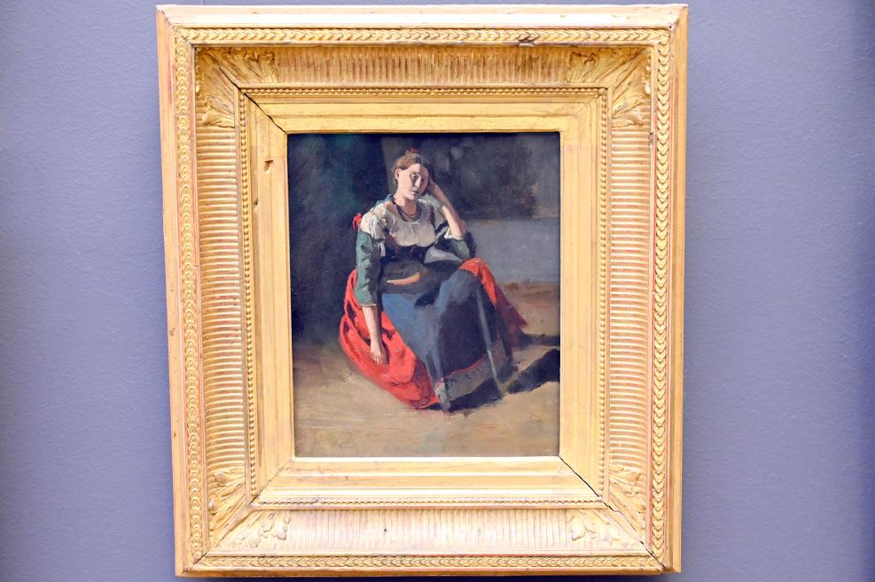 Jean-Baptiste Camille Corot (1823–1874), Sitzende Italienerin, deren Arm auf ihrem Knie ruht, Paris, Musée du Louvre, Saal 949, 1825–1828, Bild 1/2