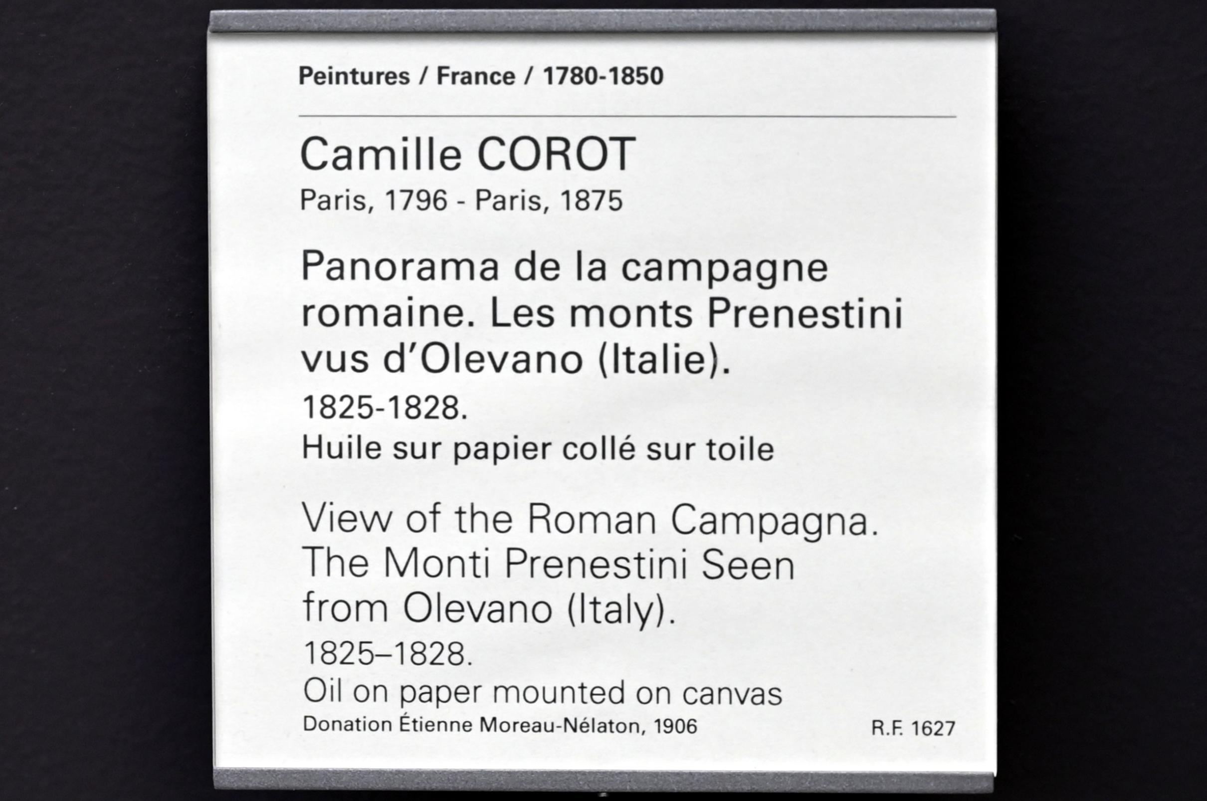 Jean-Baptiste Camille Corot (1823–1874), Die Monti Prenestini in der Campagna Romana von Olevano aus gesehen, Paris, Musée du Louvre, Saal 949, 1825–1828, Bild 2/2