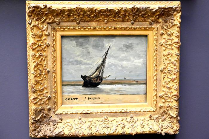 Jean-Baptiste Camille Corot (1823–1874), Boot auf Grund bei Trouville (Fischerboot bei Ebbe), Paris, Musée du Louvre, Saal 949, um 1830–1840