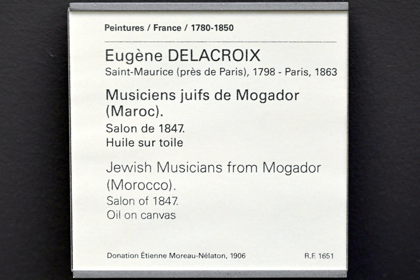 Eugène Delacroix (1820–1862), Jüdische Musiker aus Mogador (Marokko), Paris, Musée du Louvre, Saal 950, vor 1847, Bild 2/2