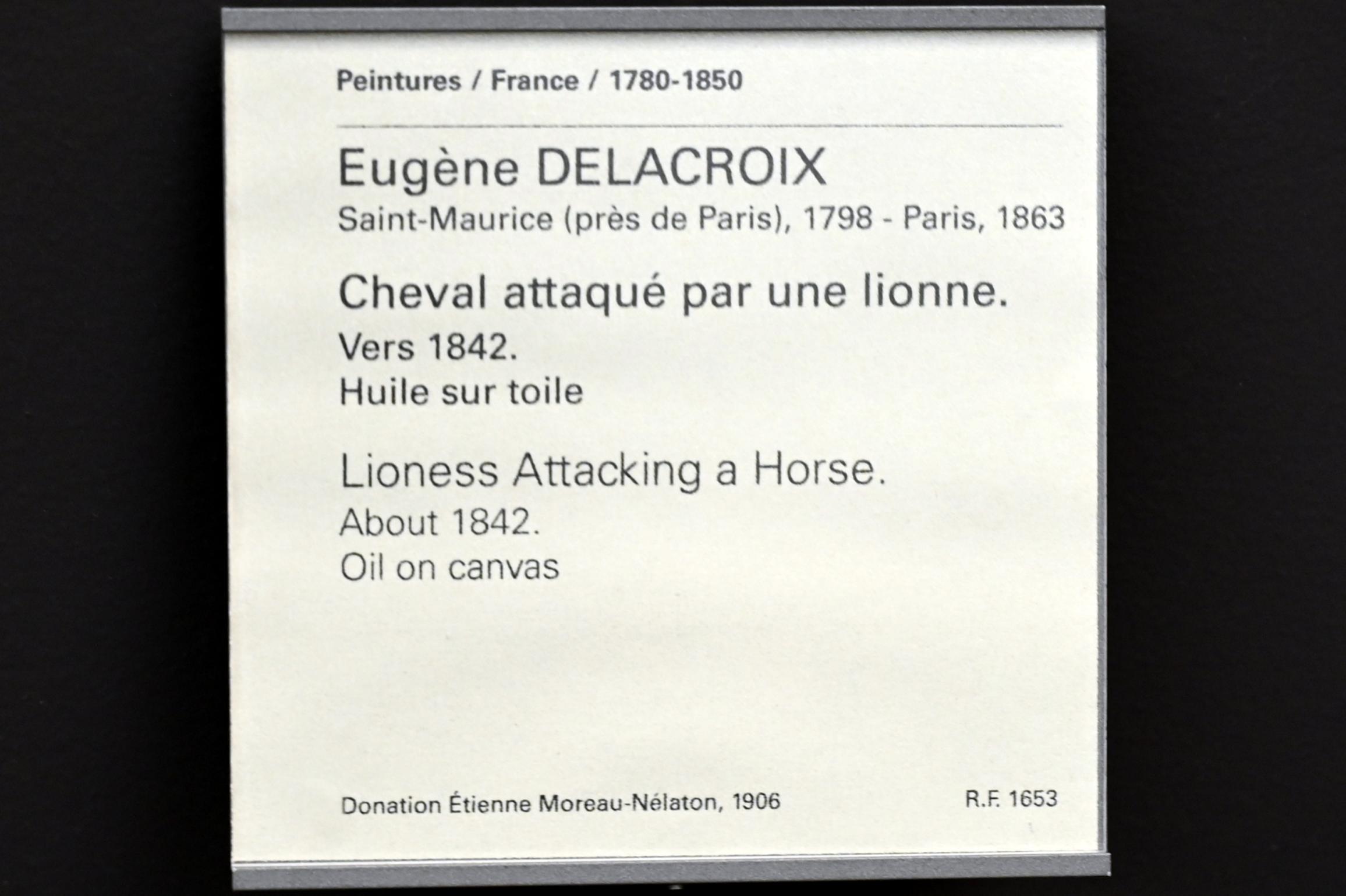 Eugène Delacroix (1820–1862), Angriff einer Löwin auf ein Pferd, Paris, Musée du Louvre, Saal 950, um 1842, Bild 2/2