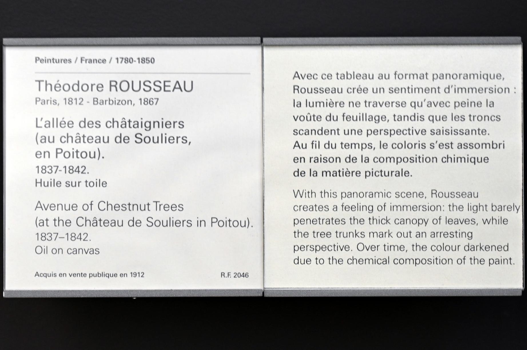 Théodore Rousseau (1827–1862), Die Kastanienbaum-Allee beim Schloss von Souliers in Poitou, Paris, Musée du Louvre, Saal 951, 1837–1842, Bild 2/2
