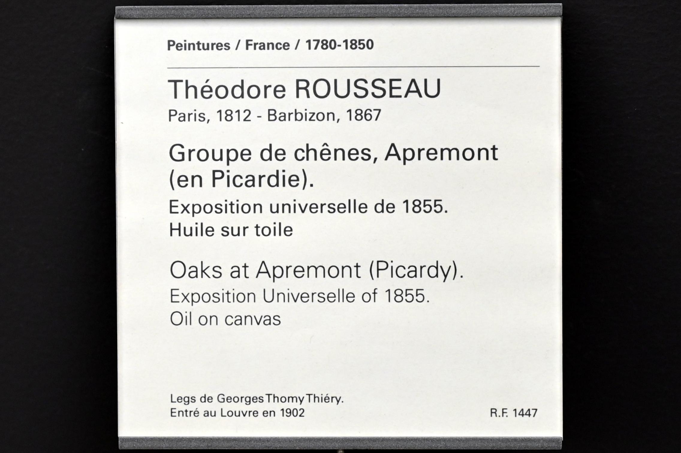 Théodore Rousseau (1827–1862), Eichen in Apremont im Département Oise in der Picardie, Paris, Musée du Louvre, Saal 951, vor 1855, Bild 2/2