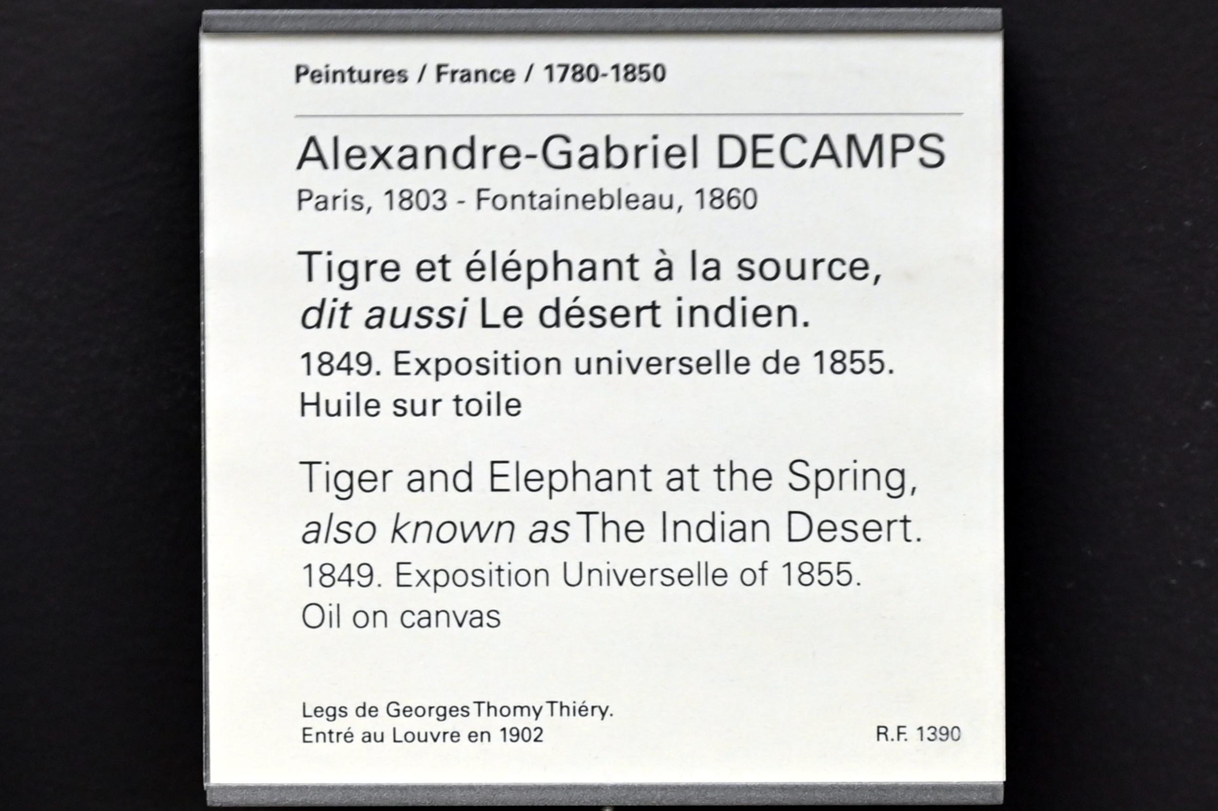 Alexandre-Gabriel Decamps (1830–1854), Tiger und Elefant an der Quelle (Indische Wüste), Paris, Musée du Louvre, Saal 951, 1849, Bild 2/2