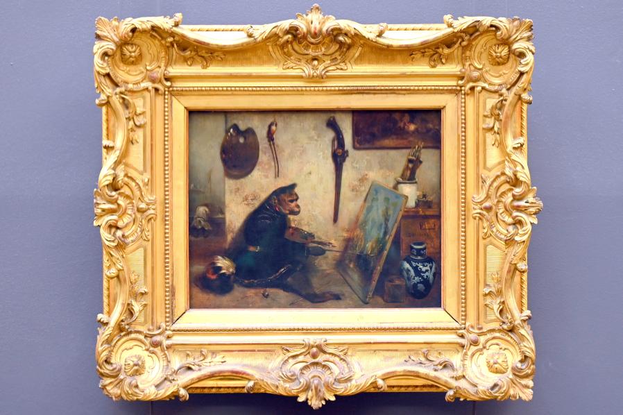 Alexandre-Gabriel Decamps (1830–1854), Der Maleraffe (Innenraum eines Ateliers), Paris, Musée du Louvre, Saal 951, vor 1833