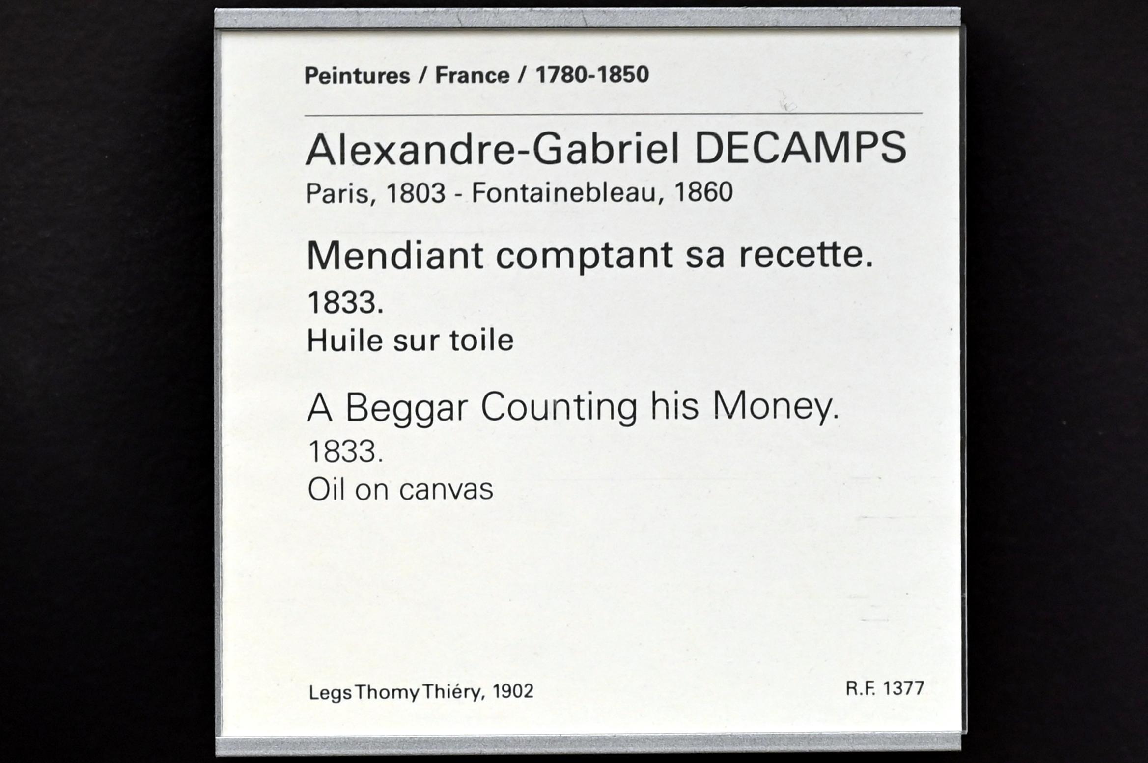 Alexandre-Gabriel Decamps (1830–1854), Bettler zählt seine Almosen, Paris, Musée du Louvre, Saal 951, 1833, Bild 2/2