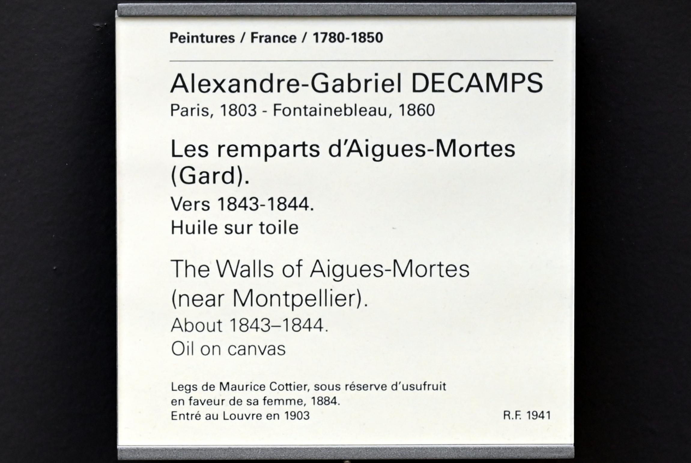 Alexandre-Gabriel Decamps (1830–1854), Die Stadtmauer von Aigues-Mortes (Departement Gard), Paris, Musée du Louvre, Saal 951, um 1843–1844, Bild 2/2