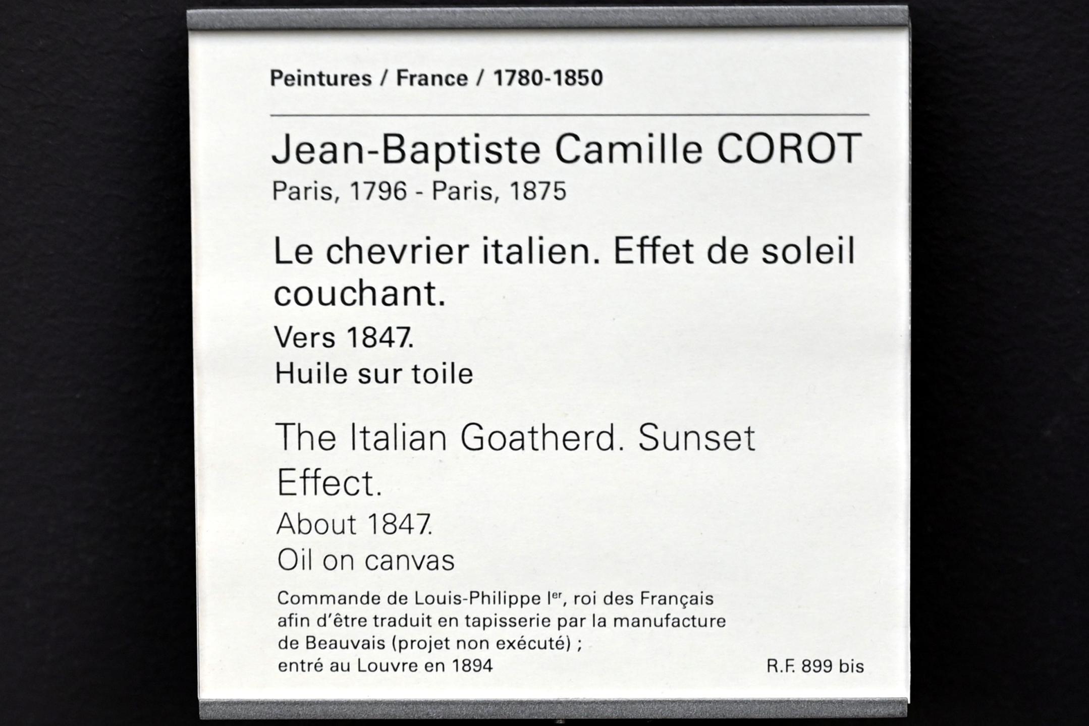Jean-Baptiste Camille Corot (1823–1874), Italienischer Ziegenhirte bei Sonnenuntergang, Paris, Musée du Louvre, Saal 952, um 1847, Bild 2/2