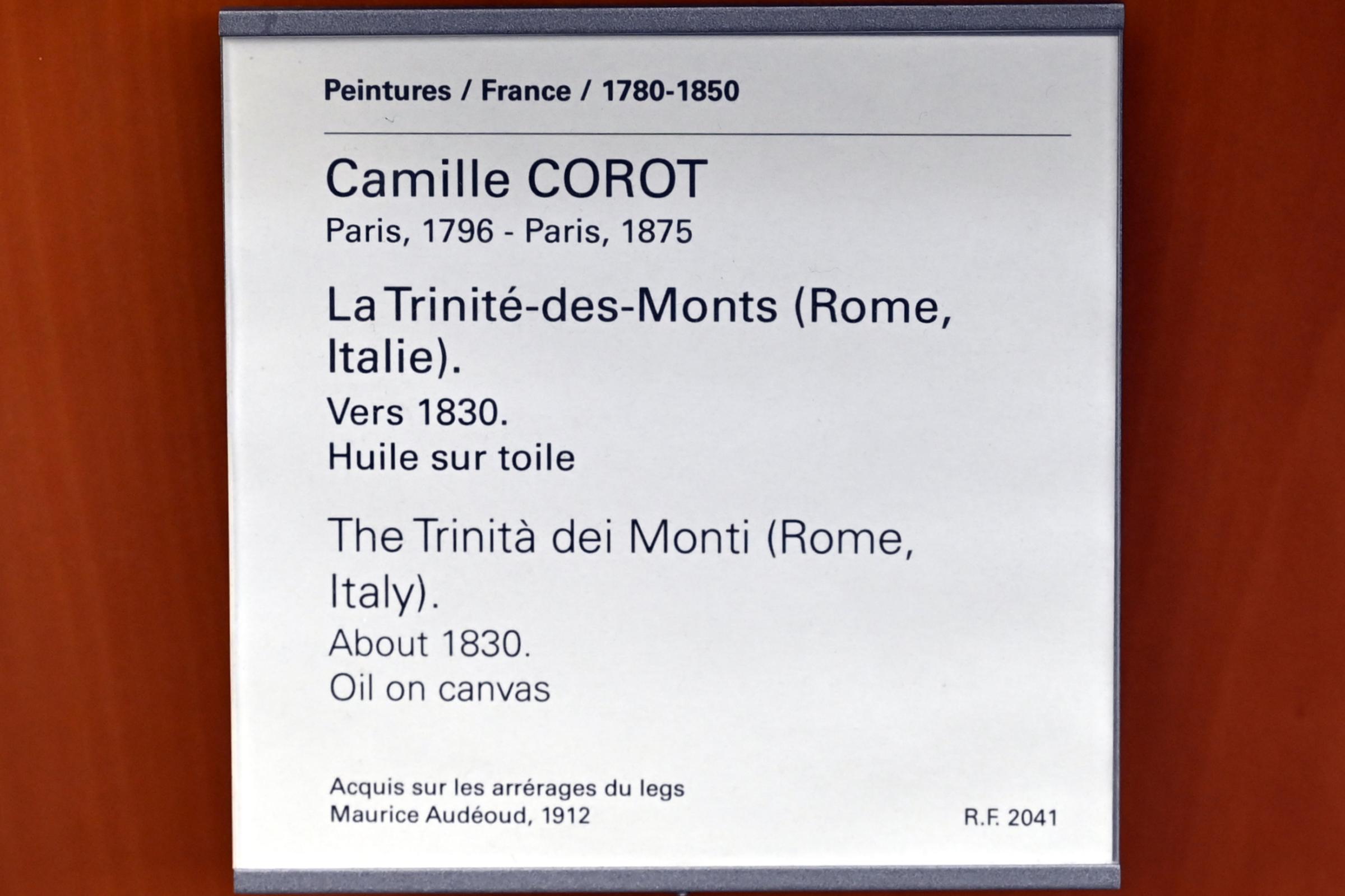 Jean-Baptiste Camille Corot (1823–1874), Die Kirche Santissima Trinità dei Monti in Rom, Paris, Musée du Louvre, Saal 952, um 1830, Bild 2/2