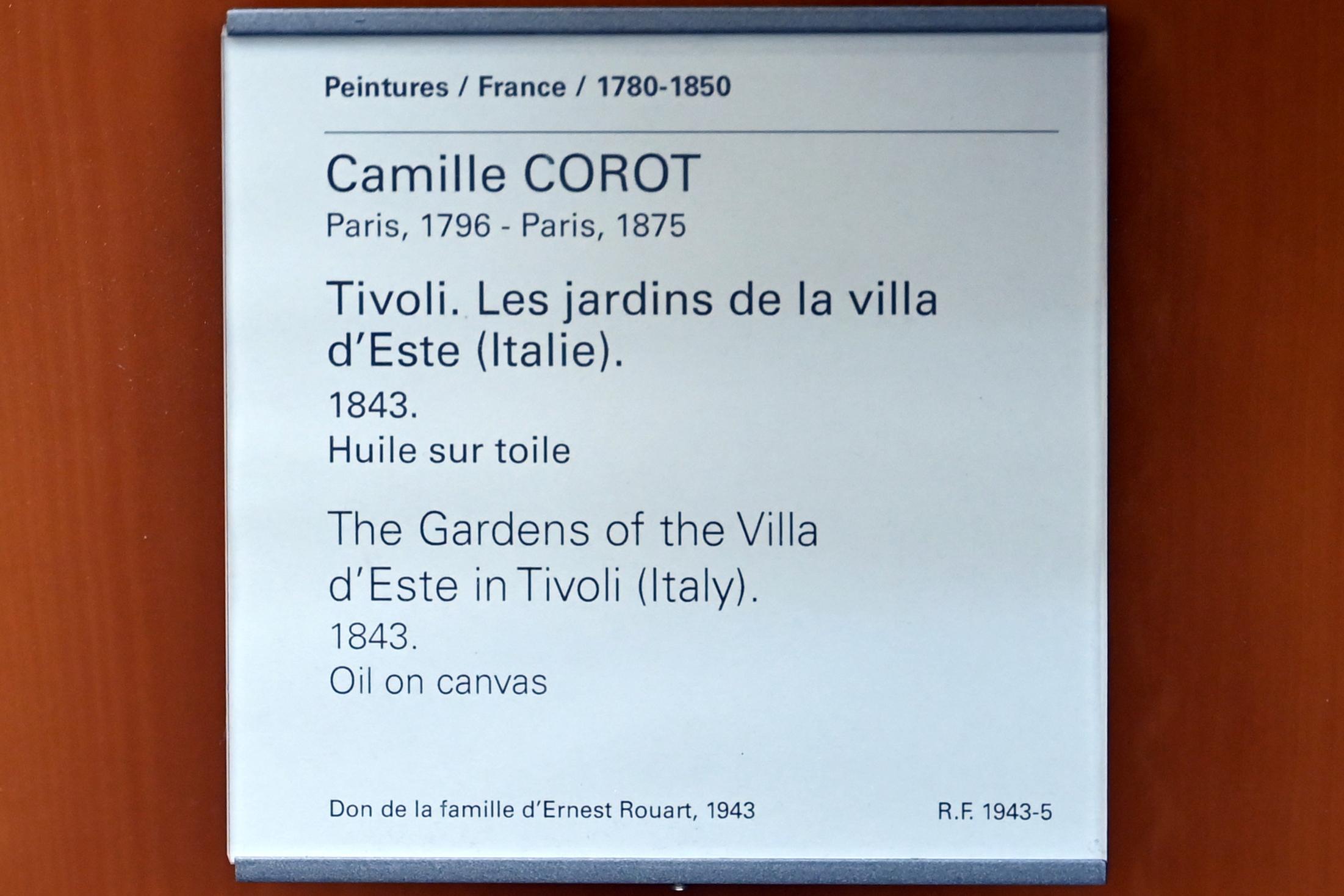 Jean-Baptiste Camille Corot (1823–1874), Die Gärten der Villa d'Este in Tivoli, Paris, Musée du Louvre, Saal 952, 1843, Bild 2/2