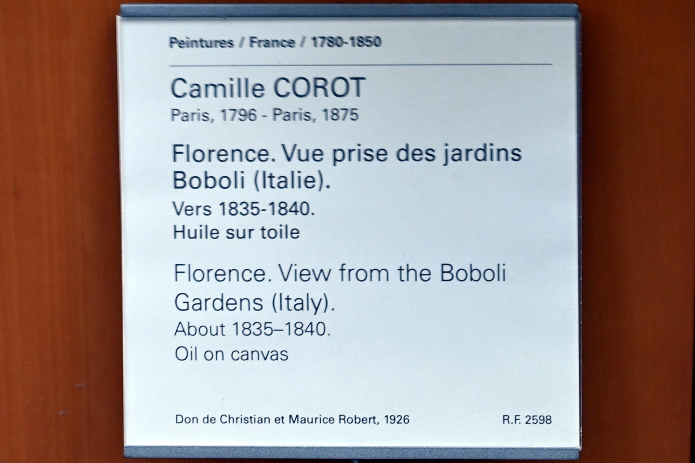 Jean-Baptiste Camille Corot (1823–1874), Blick vom Boboli-Garten in Florenz, Paris, Musée du Louvre, Saal 952, um 1835–1840, Bild 2/2