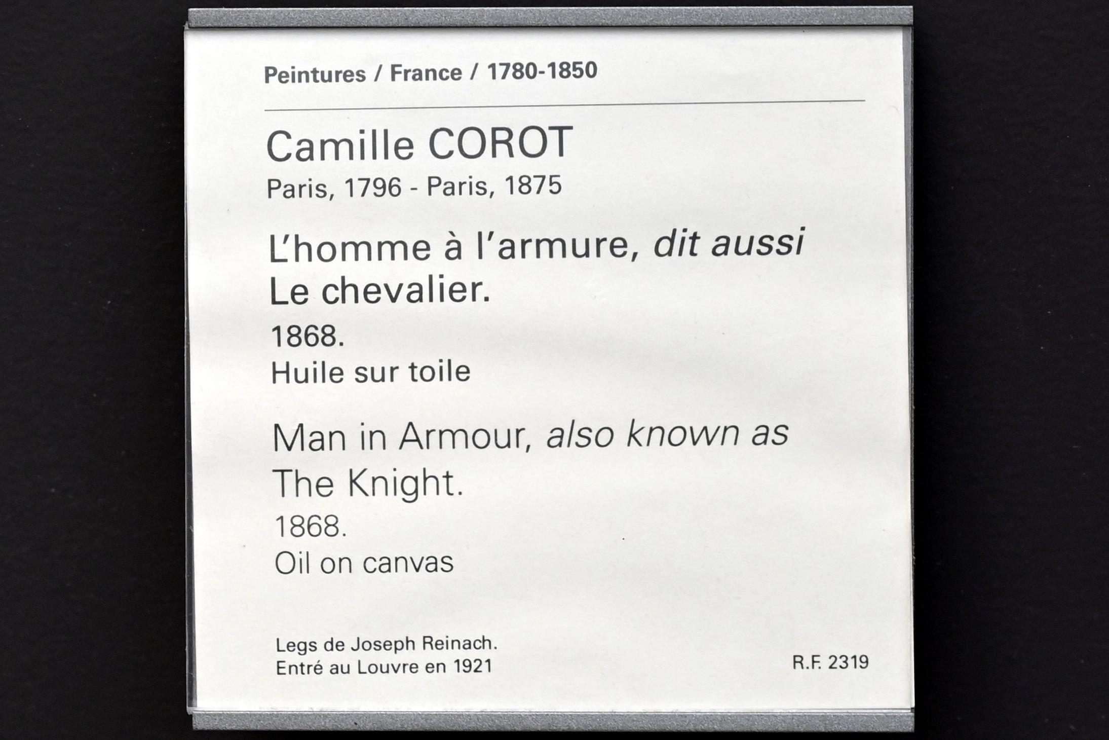 Jean-Baptiste Camille Corot (1823–1874), Mann in Rüstung (Der Ritter), Paris, Musée du Louvre, Saal 952, 1868, Bild 2/2