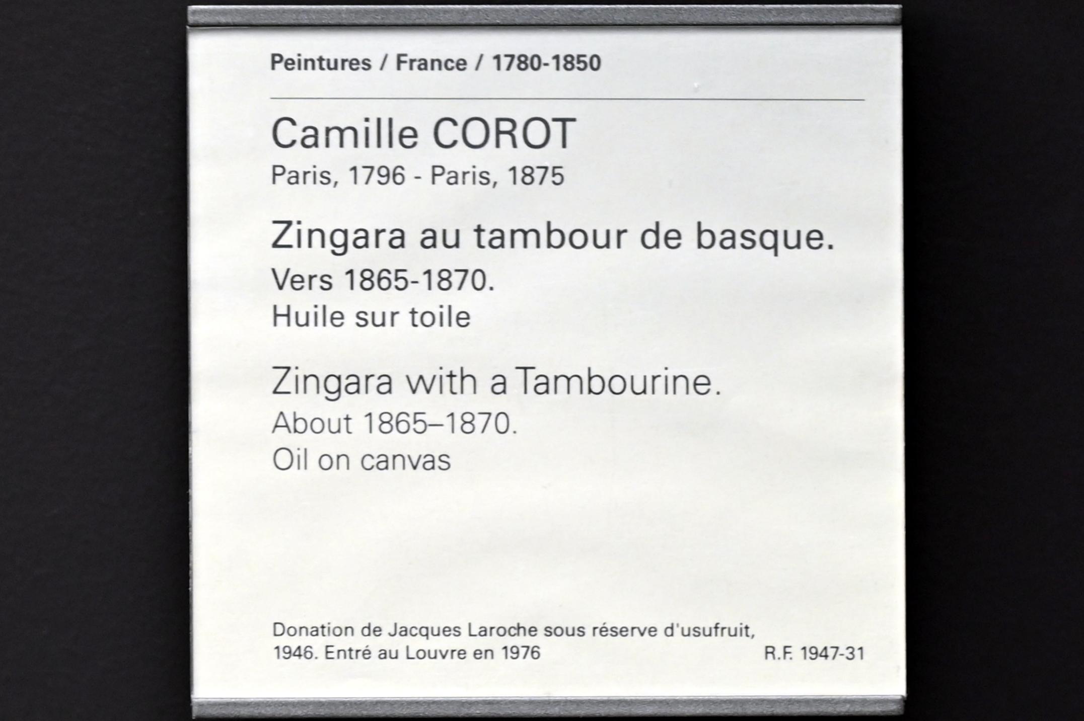 Jean-Baptiste Camille Corot (1823–1874), Zigeunerin mit einem baskischen Tambourin, Paris, Musée du Louvre, Saal 952, um 1865–1870, Bild 2/2