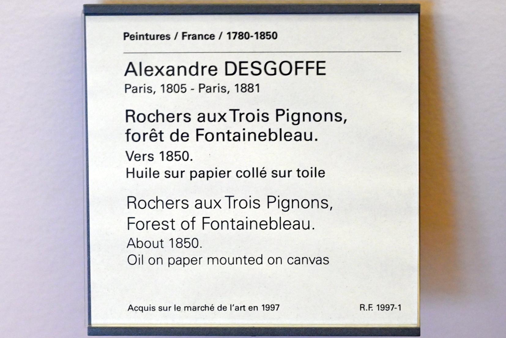 Alexandre Desgoffe (1850), Rochers aux Trois Pignons, Fontainebleau, Paris, Musée du Louvre, Saal 948, um 1850, Bild 2/2