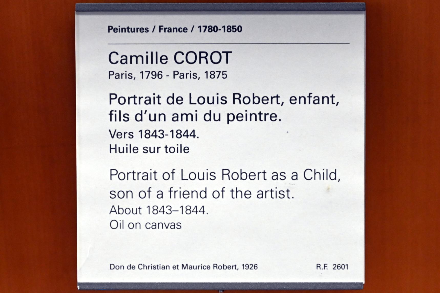 Jean-Baptiste Camille Corot (1823–1874), Porträt des Louis Robert, Sohn eines Freundes des Malers, Paris, Musée du Louvre, Saal 948, um 1843–1844, Bild 2/2