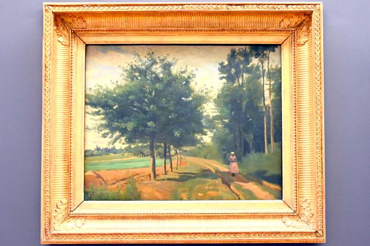 Jean-Baptiste Camille Corot (1823–1874), Der Weg entlang des Waldes rund um Mortain in der Normandie, Paris, Musée du Louvre, Saal 948, um 1840