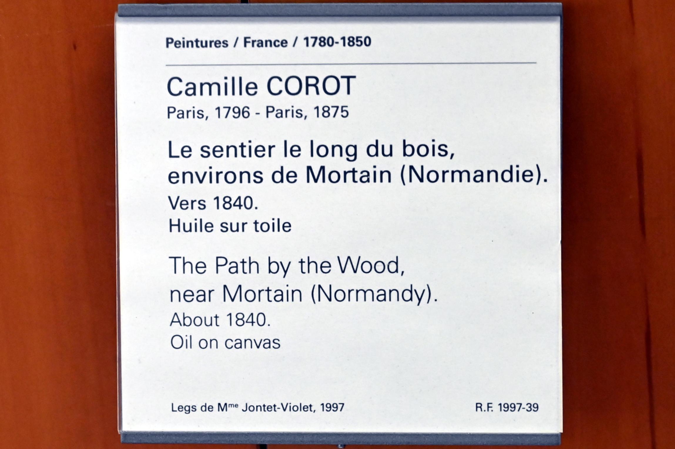Jean-Baptiste Camille Corot (1823–1874), Der Weg entlang des Waldes rund um Mortain in der Normandie, Paris, Musée du Louvre, Saal 948, um 1840, Bild 2/2