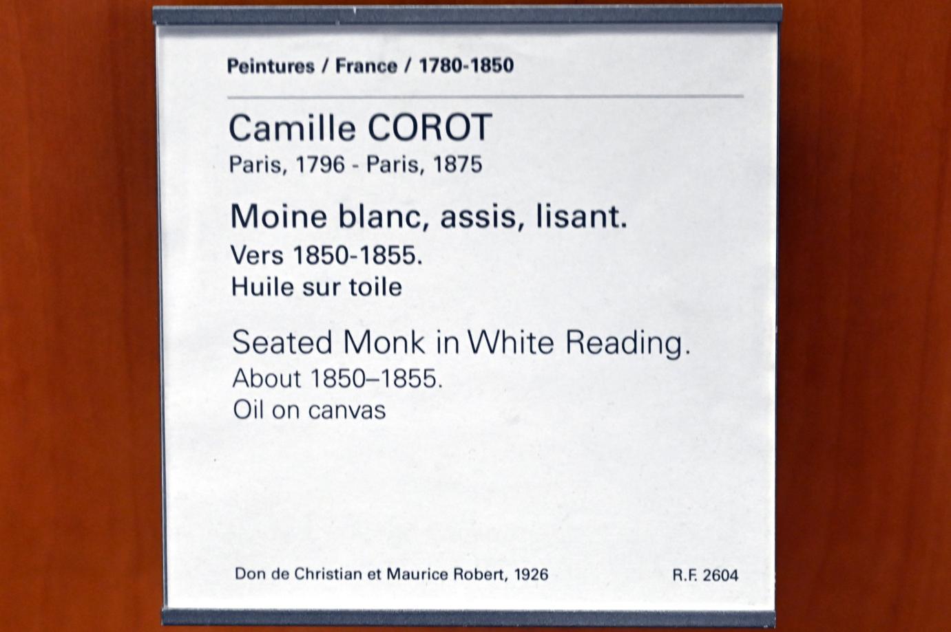 Jean-Baptiste Camille Corot (1823–1874), Sitzender Mönch in Weiß beim Lesen, Paris, Musée du Louvre, Saal 948, um 1850–1855, Bild 2/2