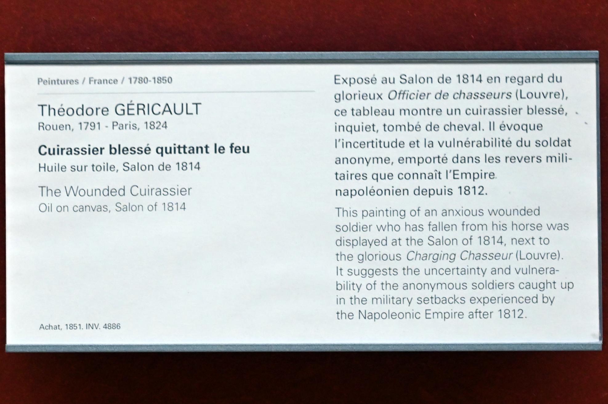 Théodore Géricault (1811–1822), Verwundeter Kürassier verlässt das Feuer, Paris, Musée du Louvre, Saal 700, vor 1814, Bild 2/2