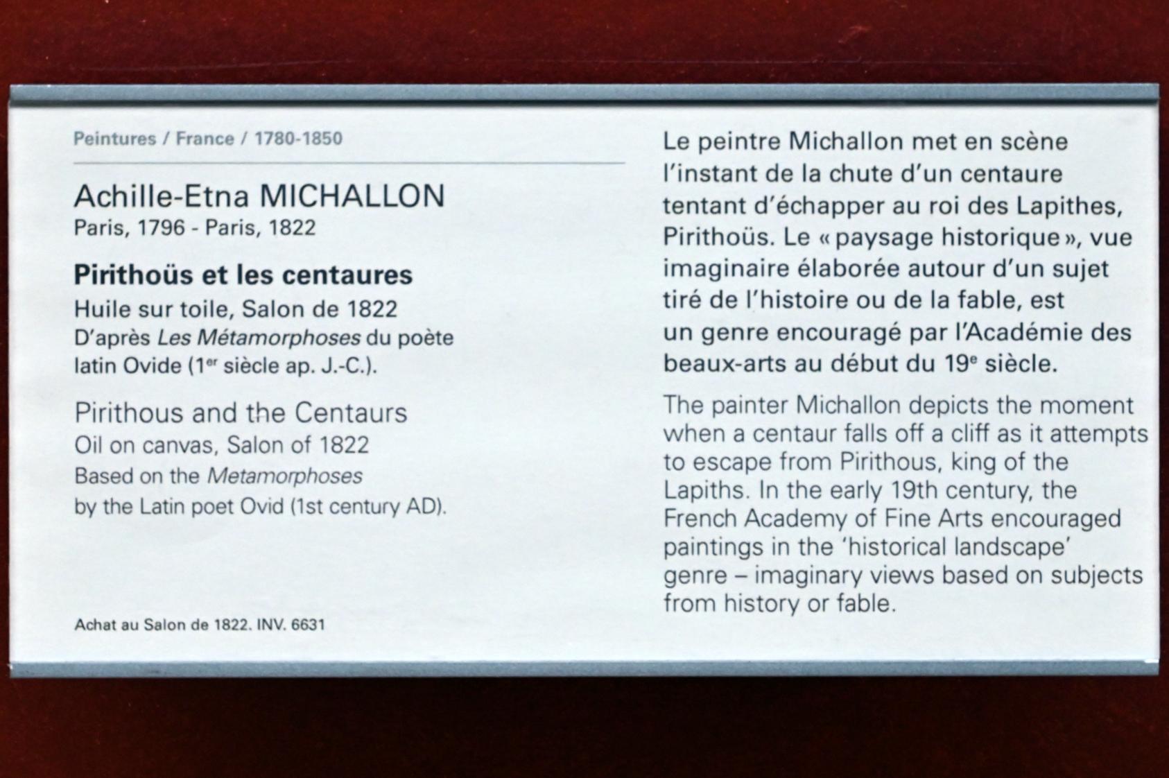 Achille Etna Michallon (1816–1822), Peirithoos und die Zentauren, Paris, Musée du Louvre, Saal 700, 1822, Bild 2/2
