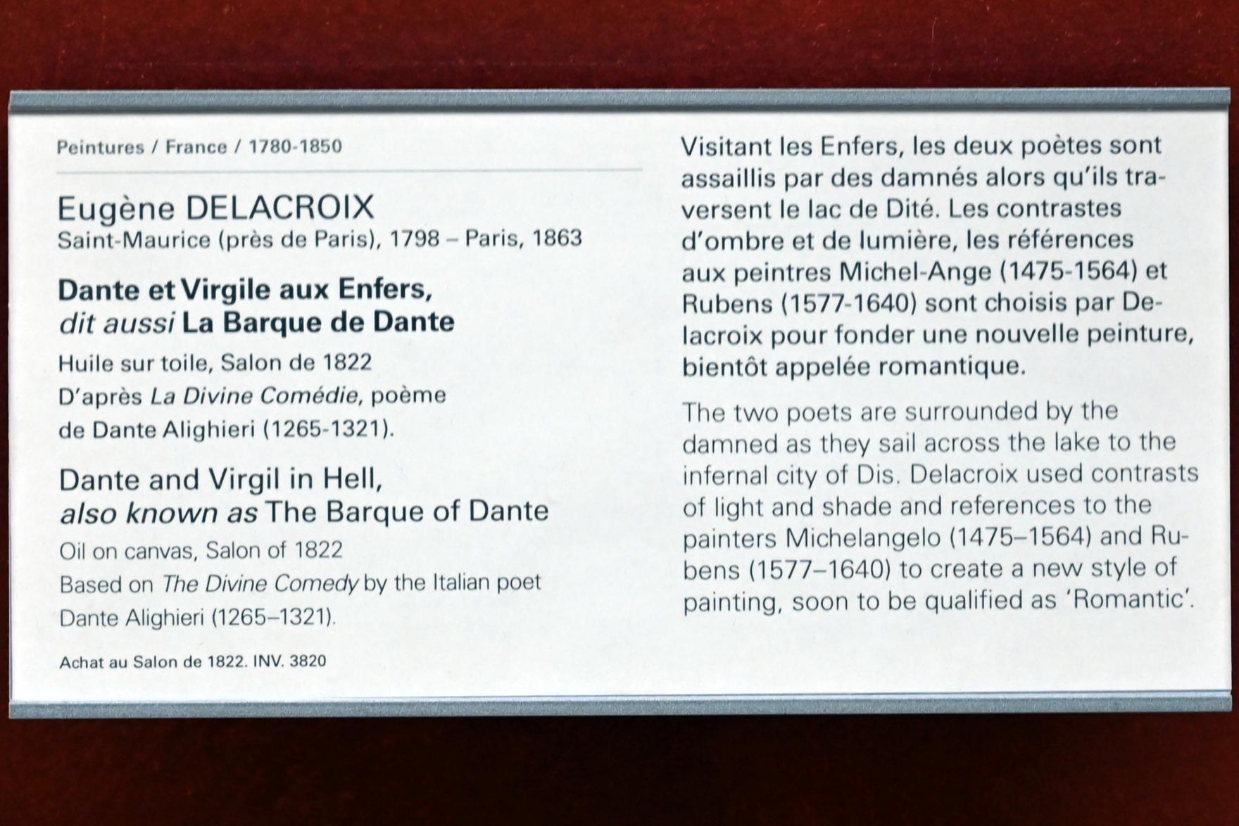 Eugène Delacroix (1820–1862), Dante und Vergil in der Unterwelt (Die Barke des Dante), Paris, Musée du Louvre, Saal 700, vor 1822, Bild 2/2