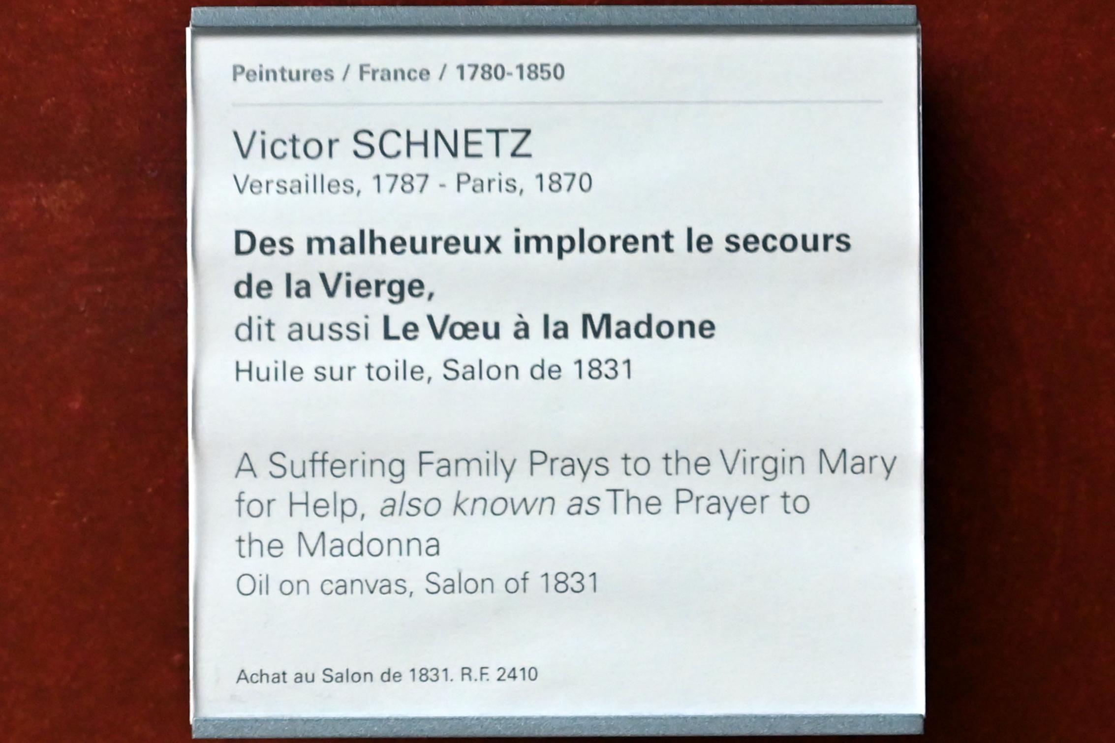 Jean-Victor Schnetz (1830), Eine leidende Familie betet zur Jungfrau Maria um Hilfe (Gebet zur Madonna), Paris, Musée du Louvre, Saal 700, vor 1831, Bild 2/2
