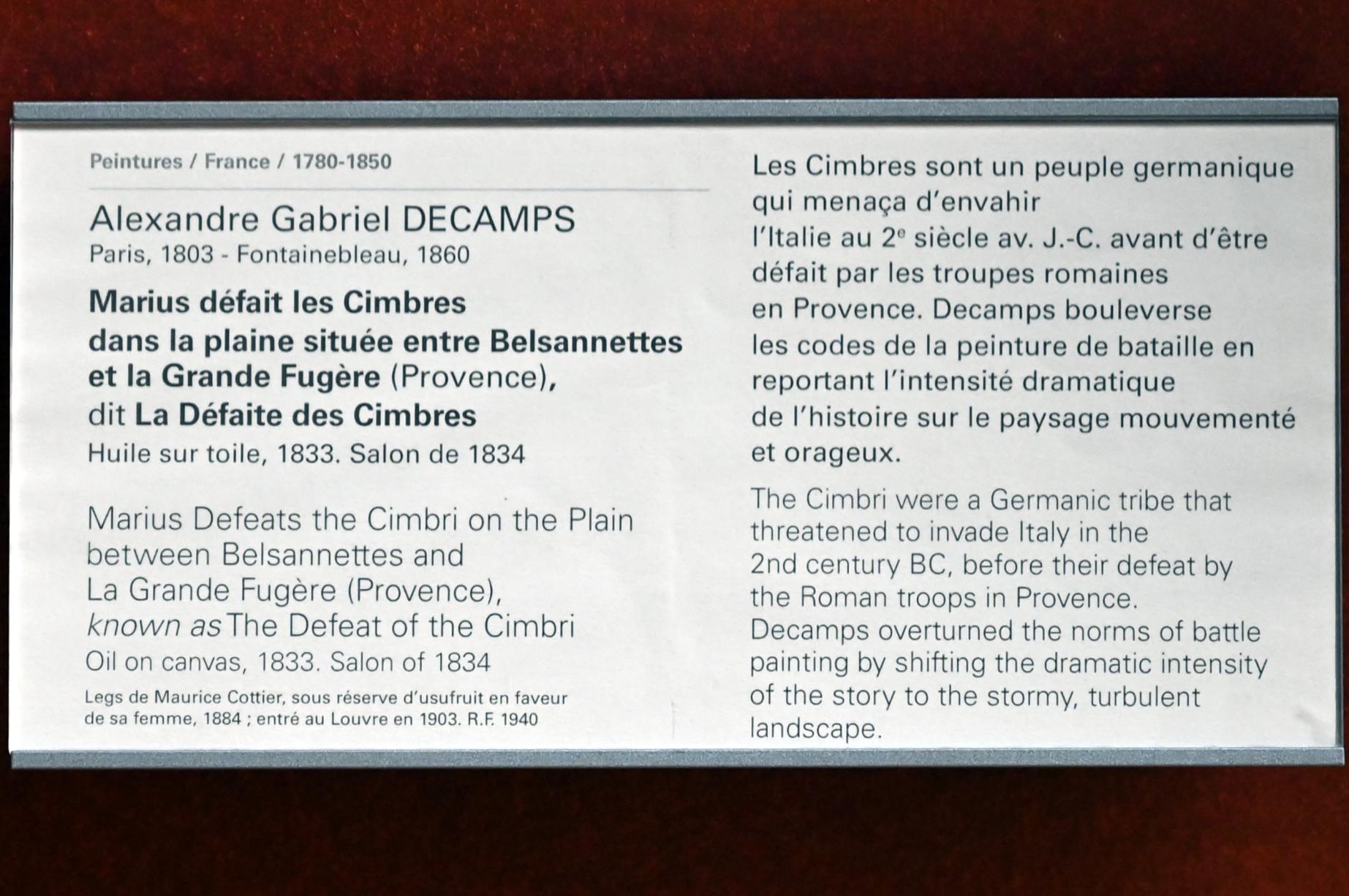 Alexandre-Gabriel Decamps (1830–1854), Marius besiegt die Kimbern in der Ebene zwischen Belsannettes und La Grande Fugère in der Provence (Die Niederlage der Kimbern), Paris, Musée du Louvre, Saal 700, 1833, Bild 2/2