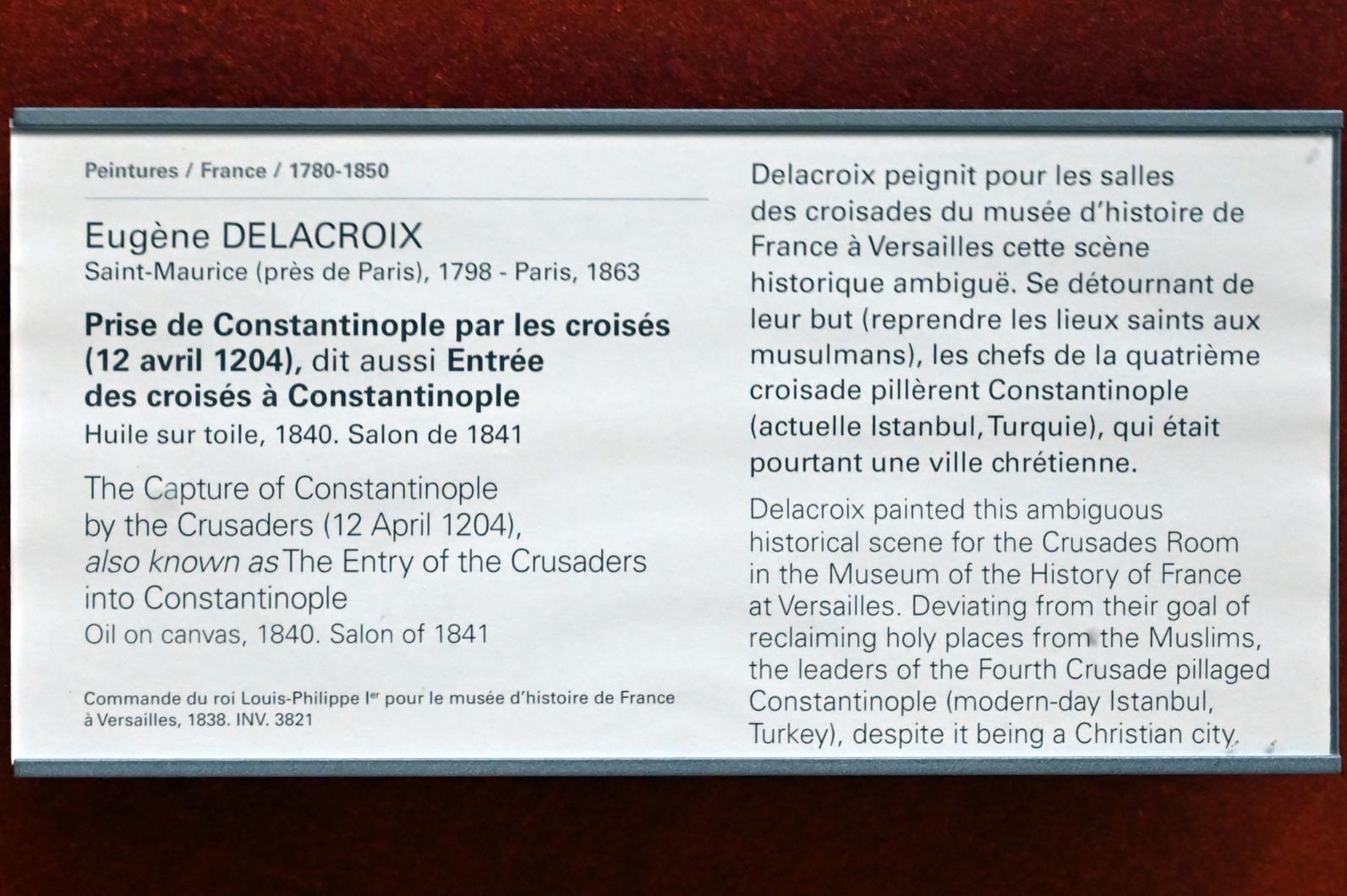 Eugène Delacroix (1820–1862), Die Eroberung Konstantinopels durch die Kreuzfahrer am 12. April 1204 (Der Einzug der Kreuzfahrer in Konstantinopel), Paris, Musée du Louvre, Saal 700, 1840, Bild 2/2