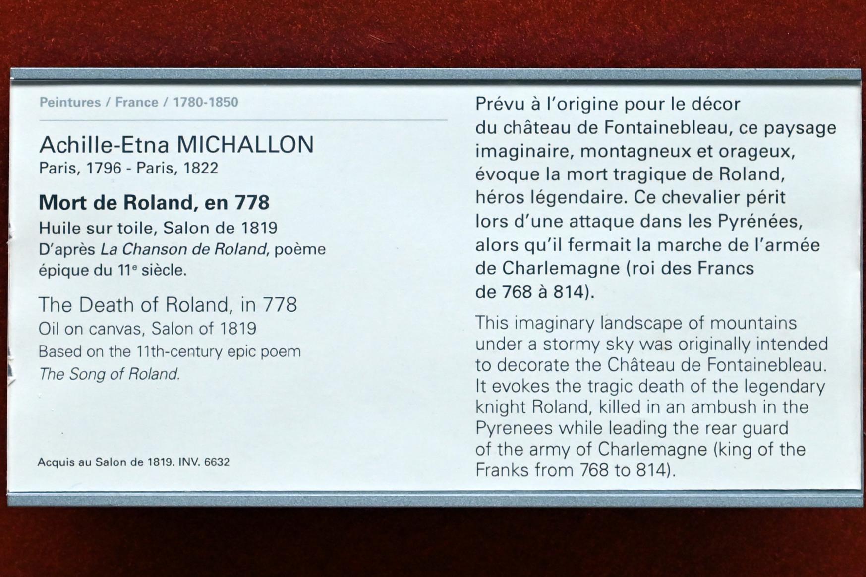 Achille Etna Michallon (1816–1822), Der Tod des Roland, Paris, Musée du Louvre, Saal 700, vor 1819, Bild 2/2