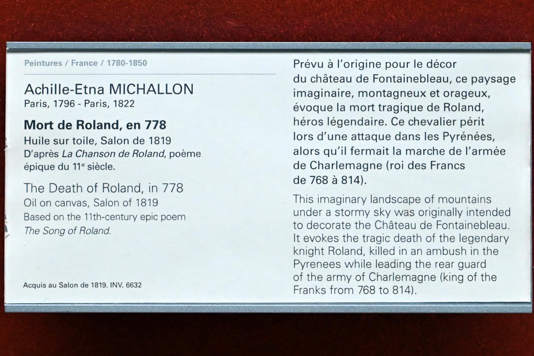Achille Etna Michallon (1816–1822), Der Tod des Roland, Paris, Musée du Louvre, Saal 700, vor 1819, Bild 2/2