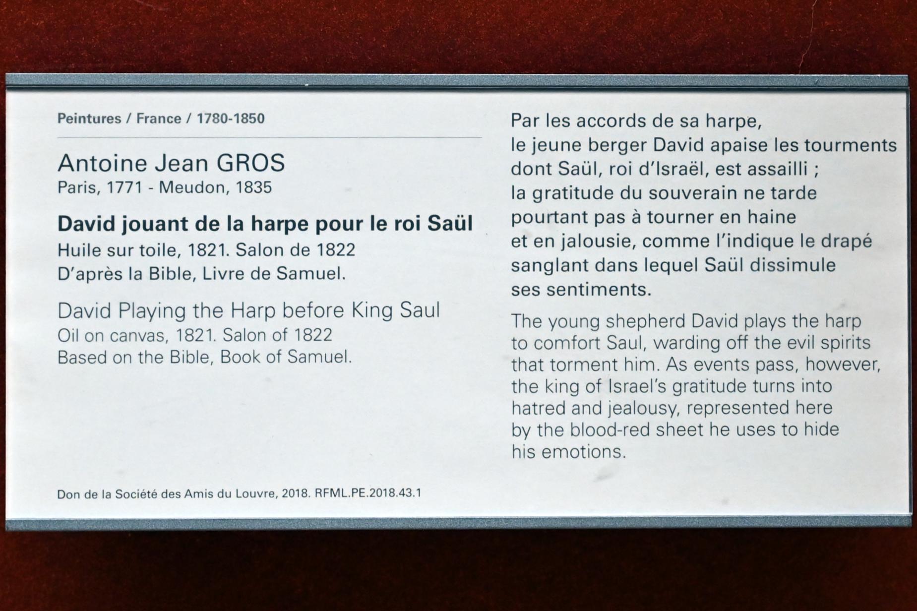 Antoine-Jean Gros (1795–1826), David spielt vor König Saul die Harfe, Paris, Musée du Louvre, Saal 700, 1821, Bild 2/2