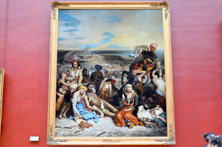 Eugène Delacroix (1820–1862), Szene des Massakers von Chios; griechische Familien, die auf Tod oder Sklaverei warten, Paris, Musée du Louvre, Saal 700, vor 1824
