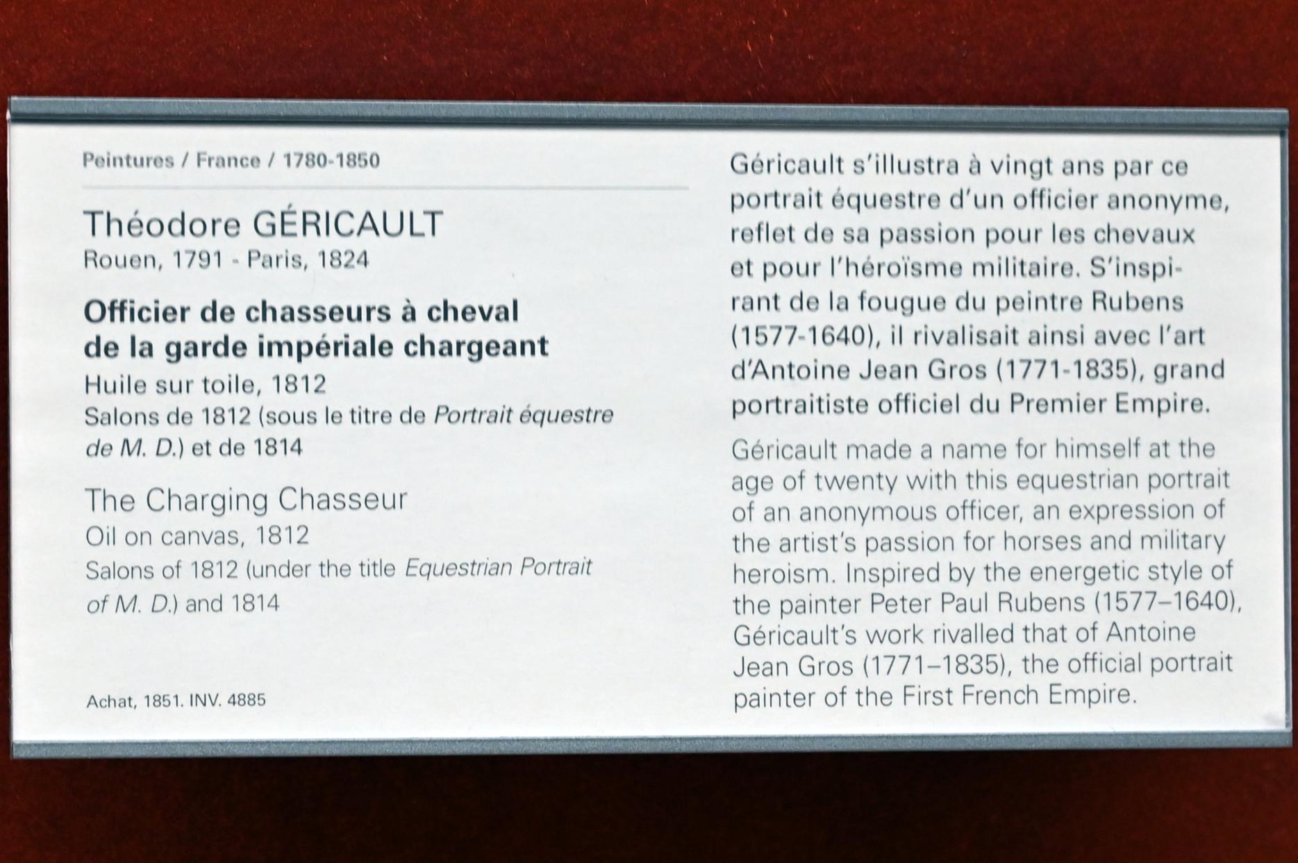 Théodore Géricault (1811–1822), Offizier der kaiserlichen Garde der berittenen Jäger beim Angriff, Paris, Musée du Louvre, Saal 700, 1812, Bild 2/2