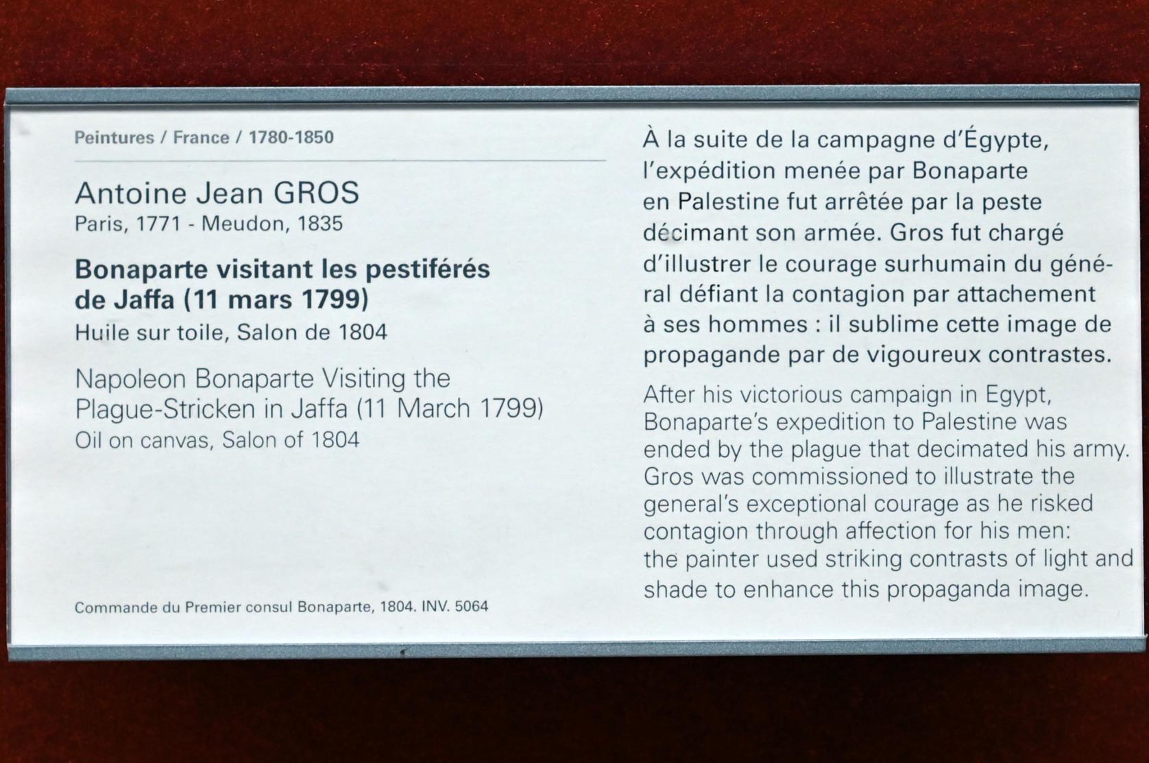 Antoine-Jean Gros (1795–1826), Napoleon Bonaparte besucht die Pestkranken in Jaffa am 11. März 1799, Paris, Musée du Louvre, Saal 700, vor 1804, Bild 2/2